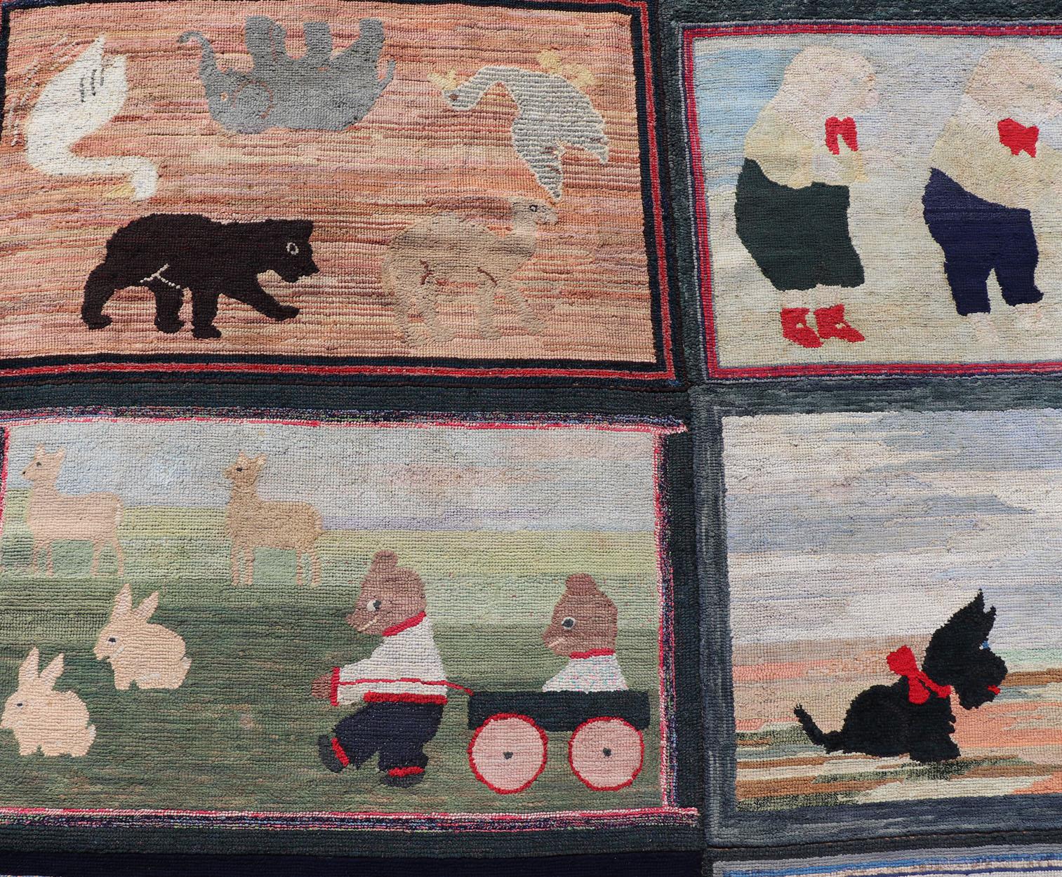 Antique American Hooked Rug with Panel of Children's Rhymes For Sale 2
