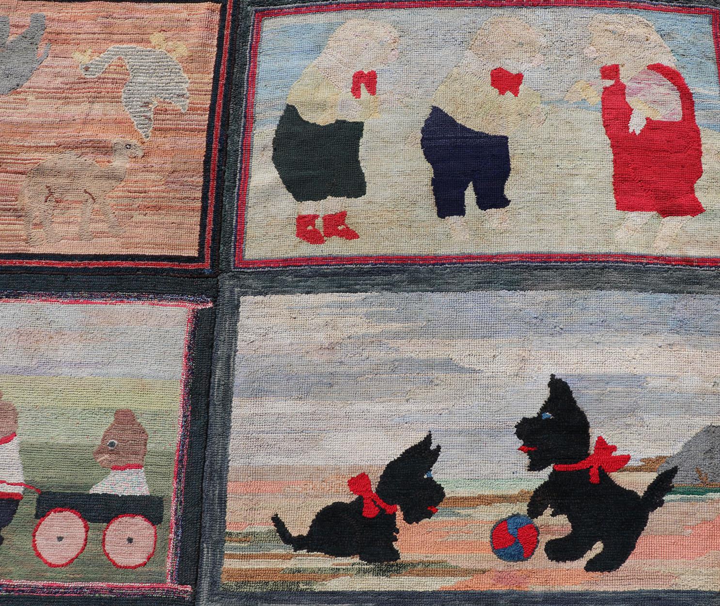Antique American Hooked Rug with Panel of Children's Rhymes For Sale 3