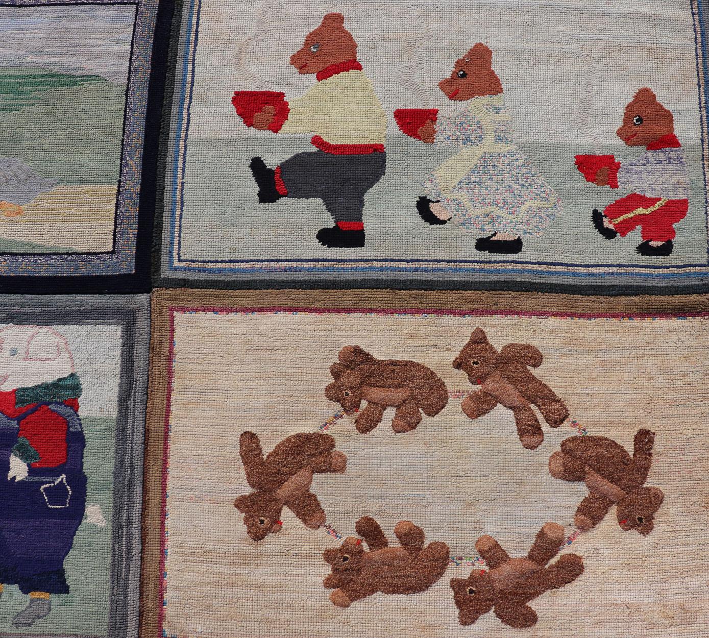 Antique American Hooked Rug with Panel of Children's Rhymes For Sale 4