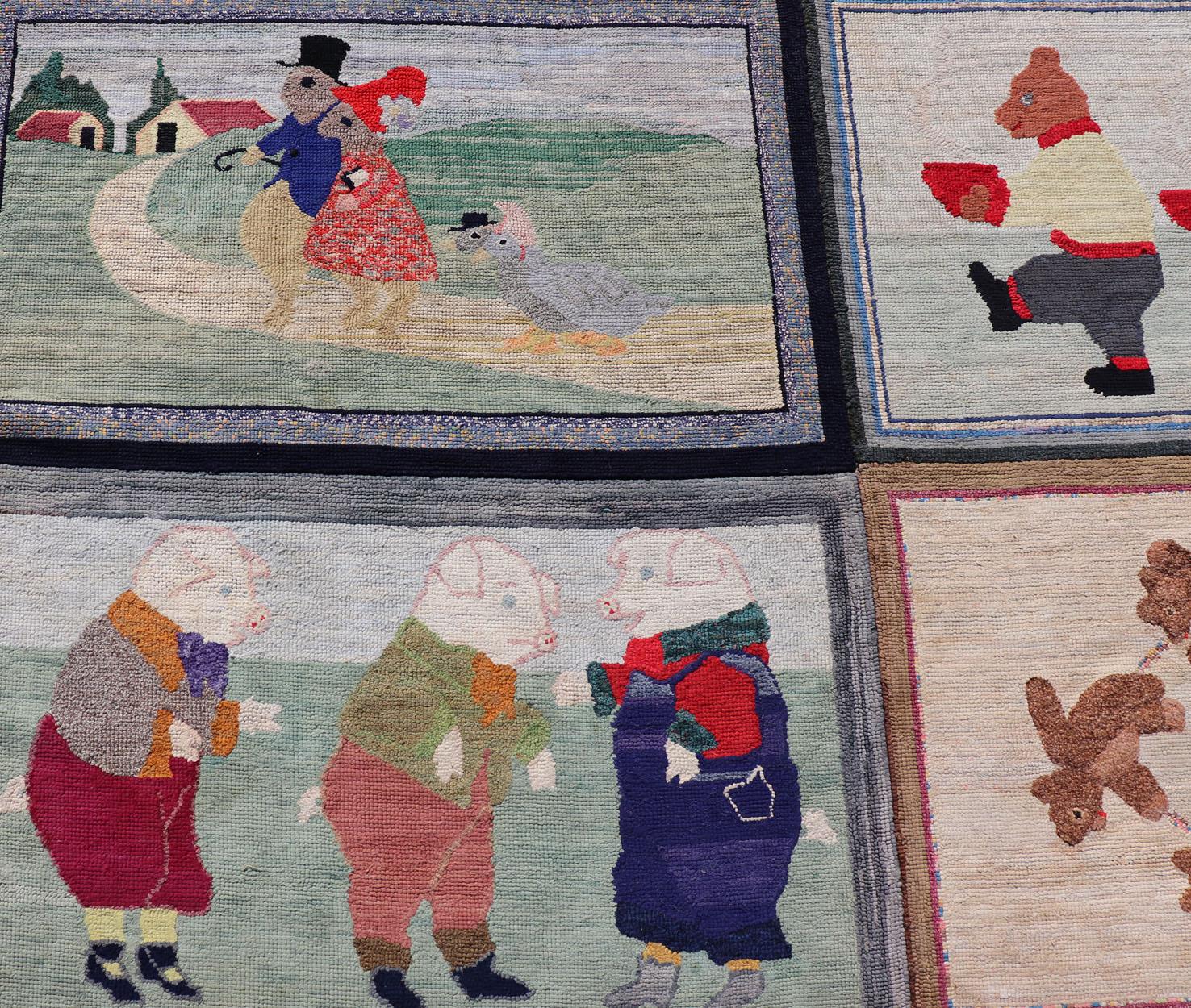 Antique American Hooked Rug with Panel of Children's Rhymes For Sale 5