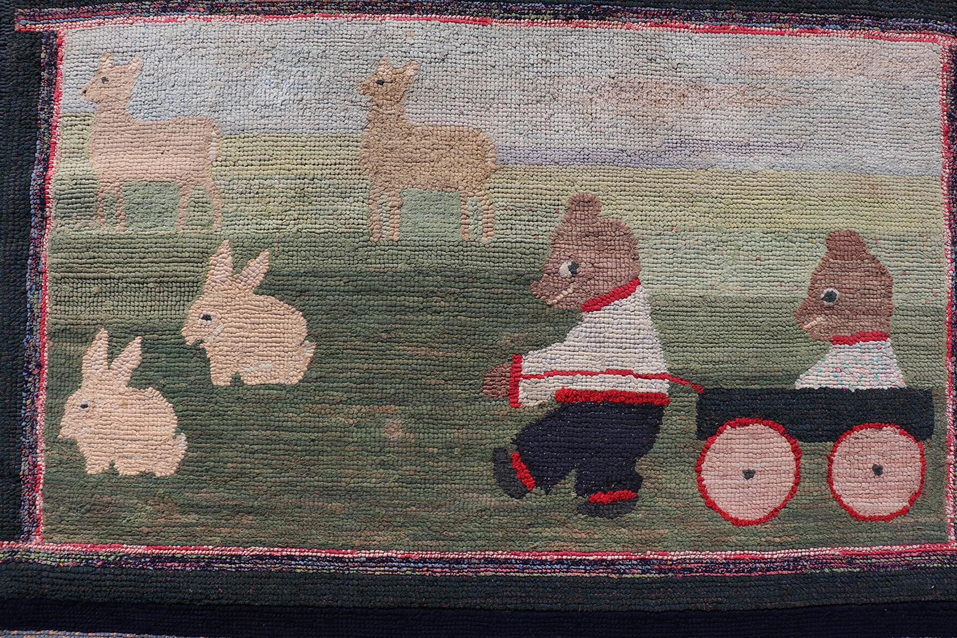 Antique American Hooked Rug with Panel of Children's Rhymes For Sale 6