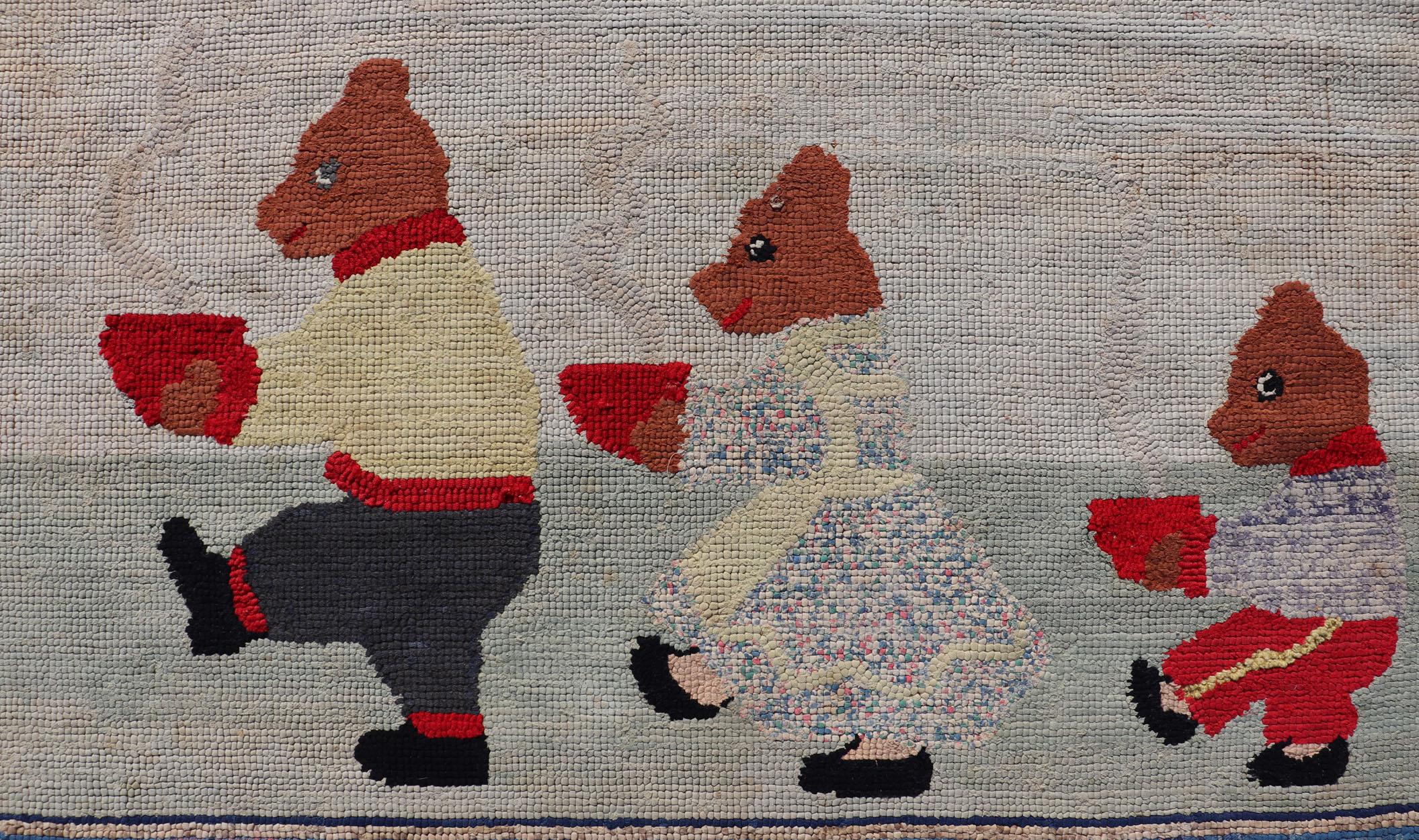 Antique American Hooked Rug with Panel of Children's Rhymes For Sale 11