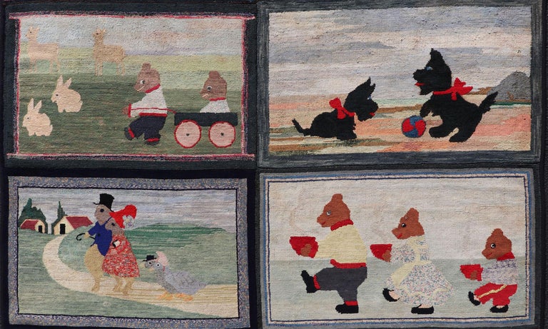 Antique American Hooked Rug with Panel of Children's Rhymes For Sale at ...