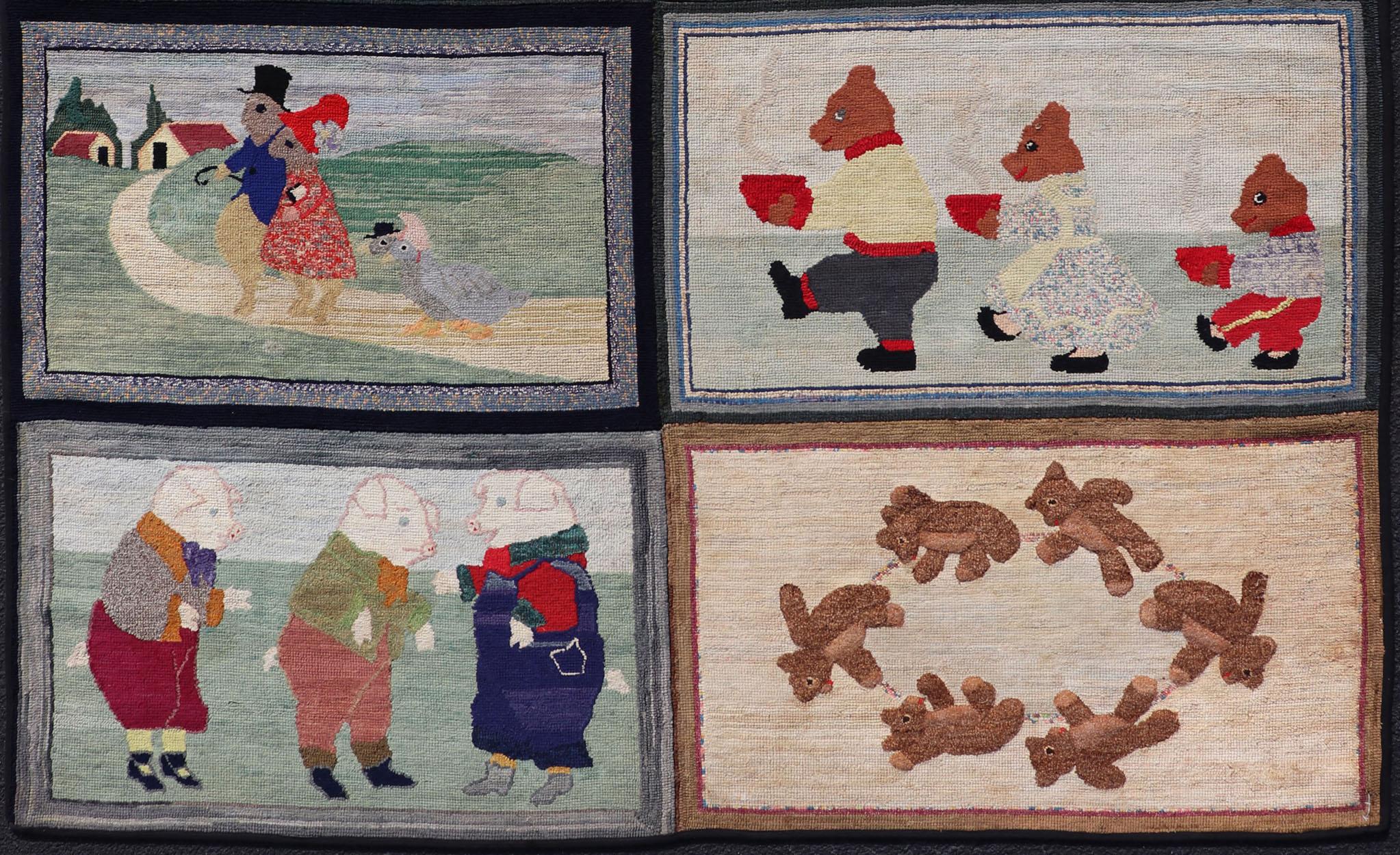 Antiker amerikanischer Hakenteppich mit Bilderbuchfiguren und skurrilem Design 6'8 x 8'2 im Angebot 8