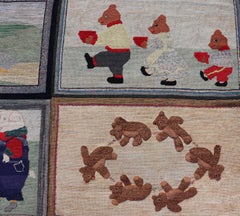 Antique American Hooked Rug with Storybook Figures & Whimsical Design 6'8 x 8'2