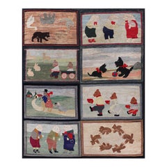 Antique American Hooked Rug with Storybook Figures & Whimsical Design 6'8 x 8'2