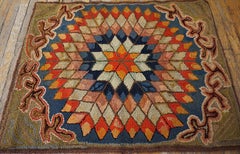 1890s Multicolor Medallion Antique American Hooked Rug 2'9"X3'6" Wool Carpet
