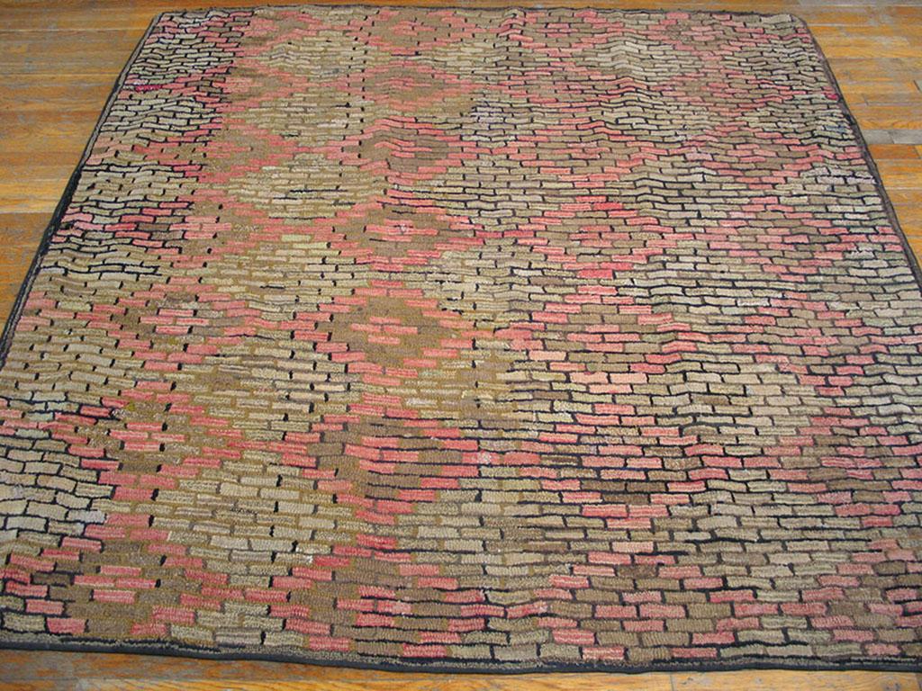 Antique American Hooked rugs, size: 6' 5'' x 6' 6''.
