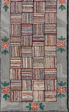 Antique American Hooked Runner with Colorful Patchwork Design