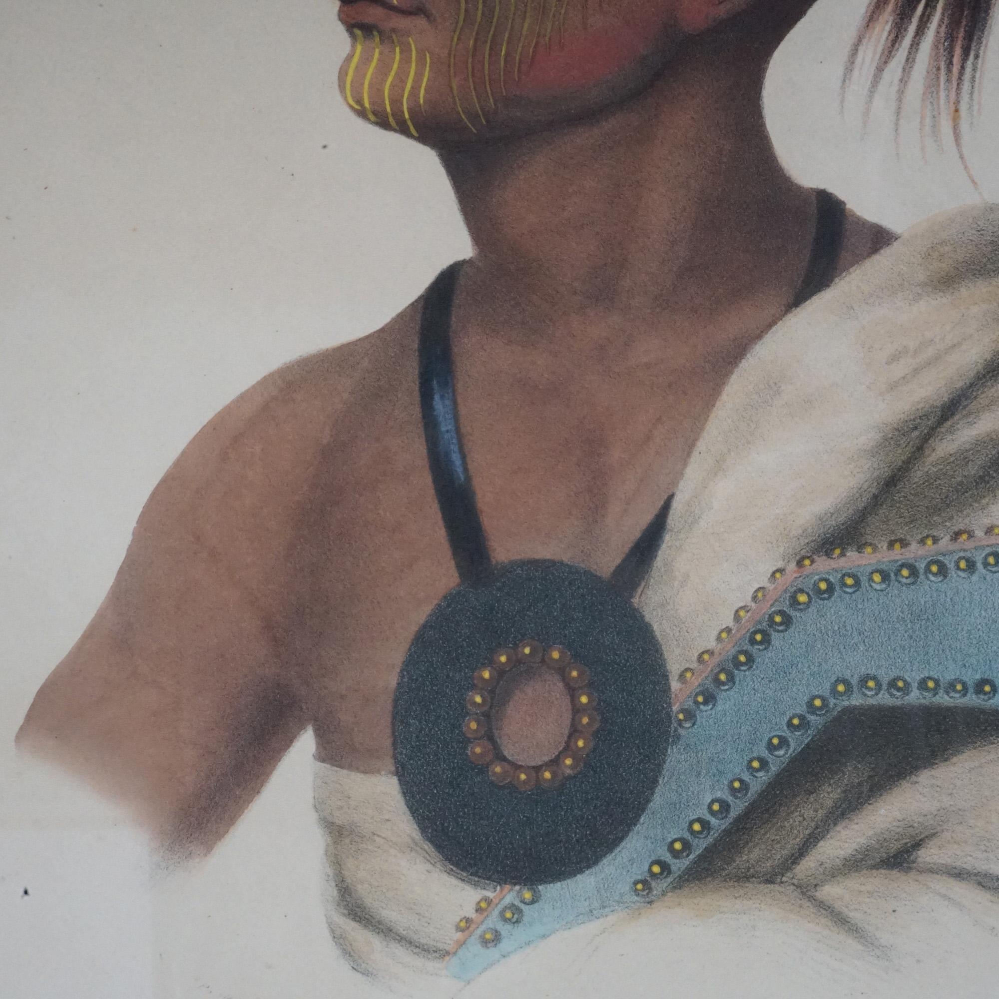19th Century Antique American Indian Lithograph in Bird’sEye Maple Frame Philadelphia Publish