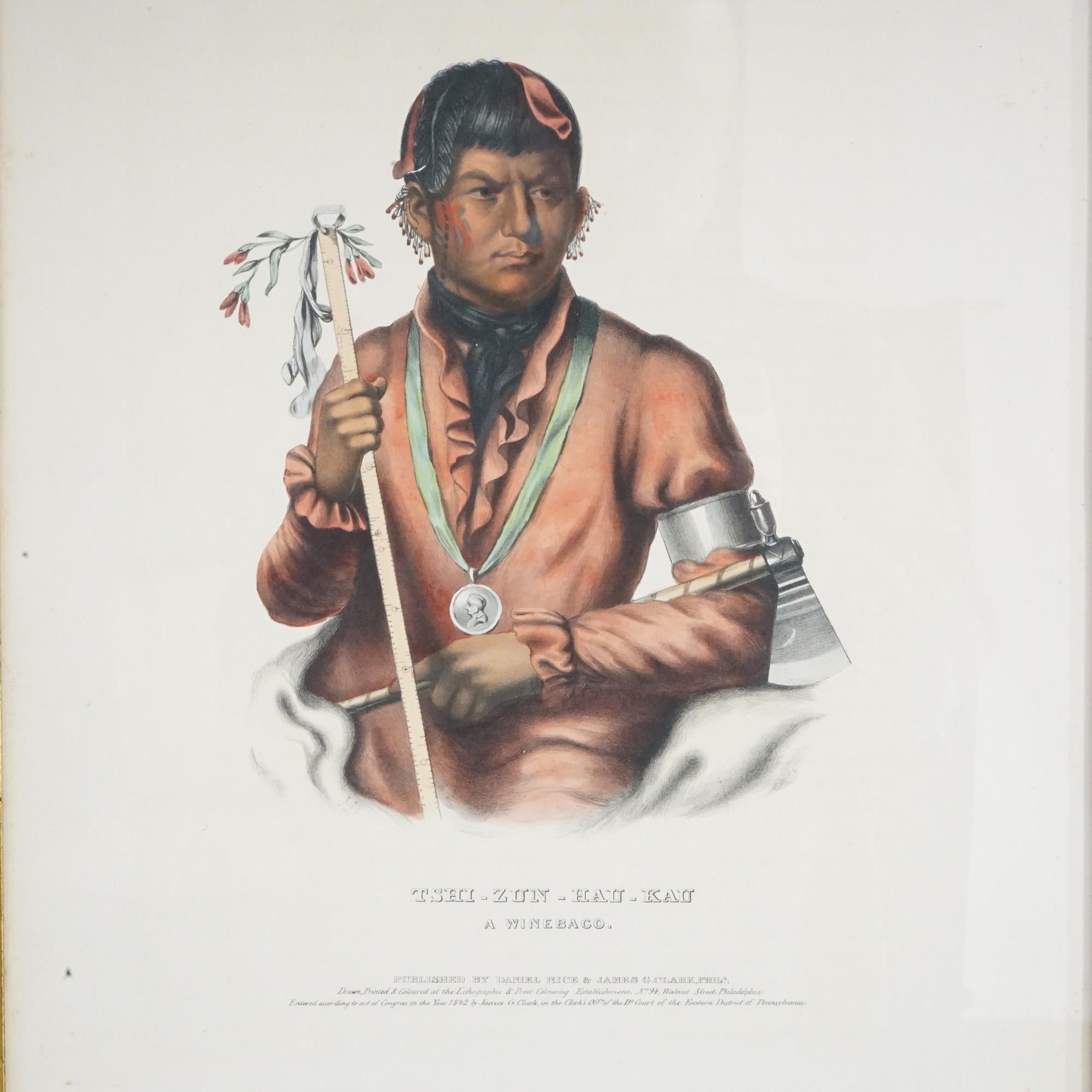 Antique American Indian Lithograph Published By Daniel Rice & James Clark Philadelphia, Framed, 19th century.

Measures- 21.5''H x 15.5''W x 1''D; 12.5'' x 19.5'' sight.