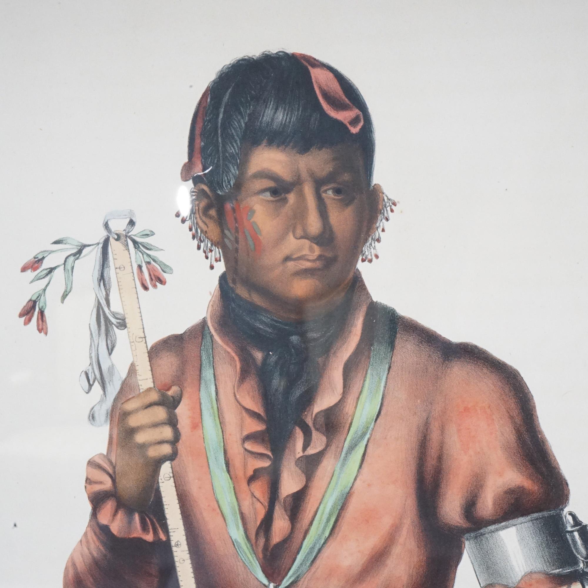 19th Century Antique American Indian Lithograph Published by Daniel Rice & James Clark 19th C