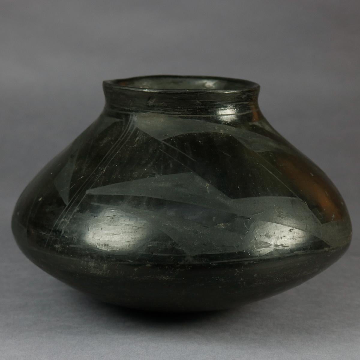 vintage black pottery vase