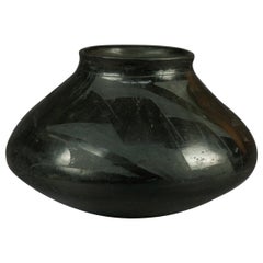 Antique American Indian San Ildefonso Pueblo Black on Black Pottery Vase