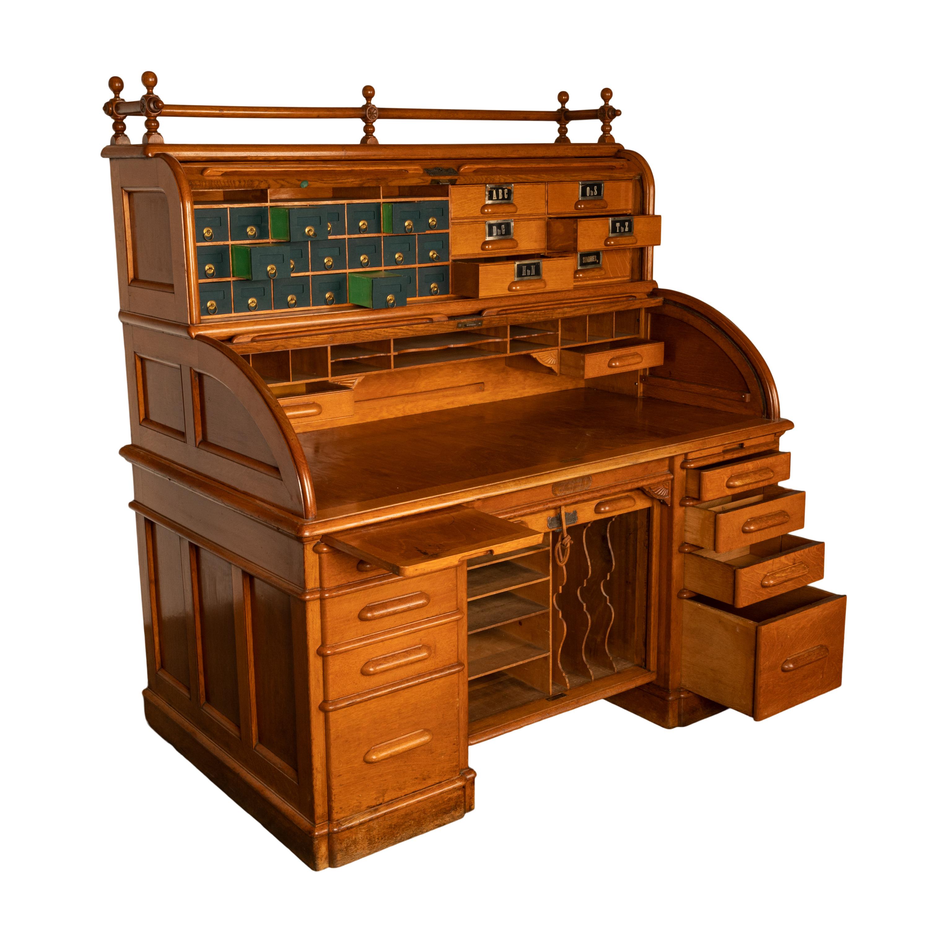 Antique American Indianapolis Oak Wooton Roll Top Tambour Wells Fargo Desk 1890 3