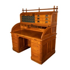 Antique American Indianapolis Oak Wooton Roll Top Tambour Wells Fargo Desk 1890