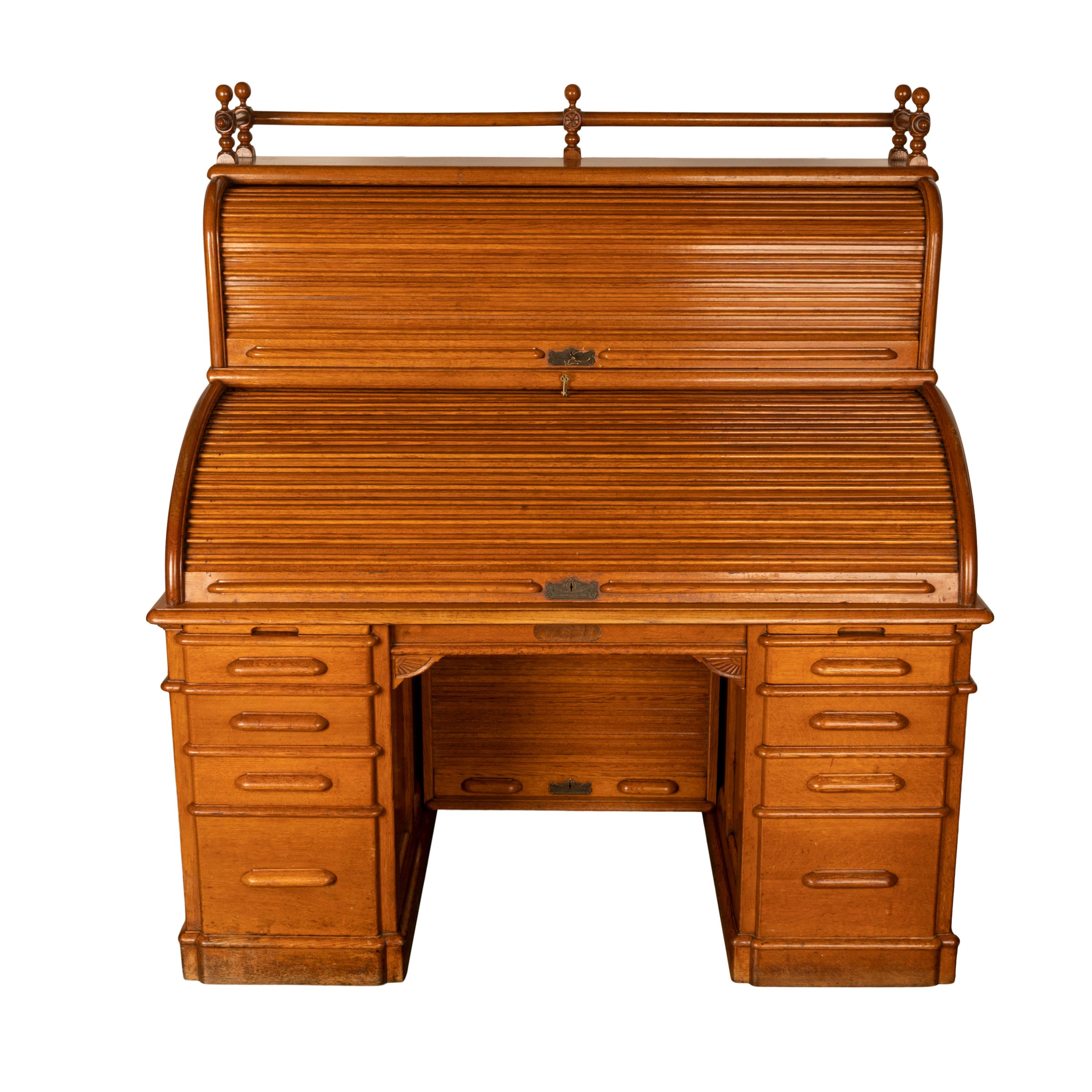 American Craftsman Antique American Indianapolis Oak Wooton Roll Top Tambour Wells Fargo Desk 1890