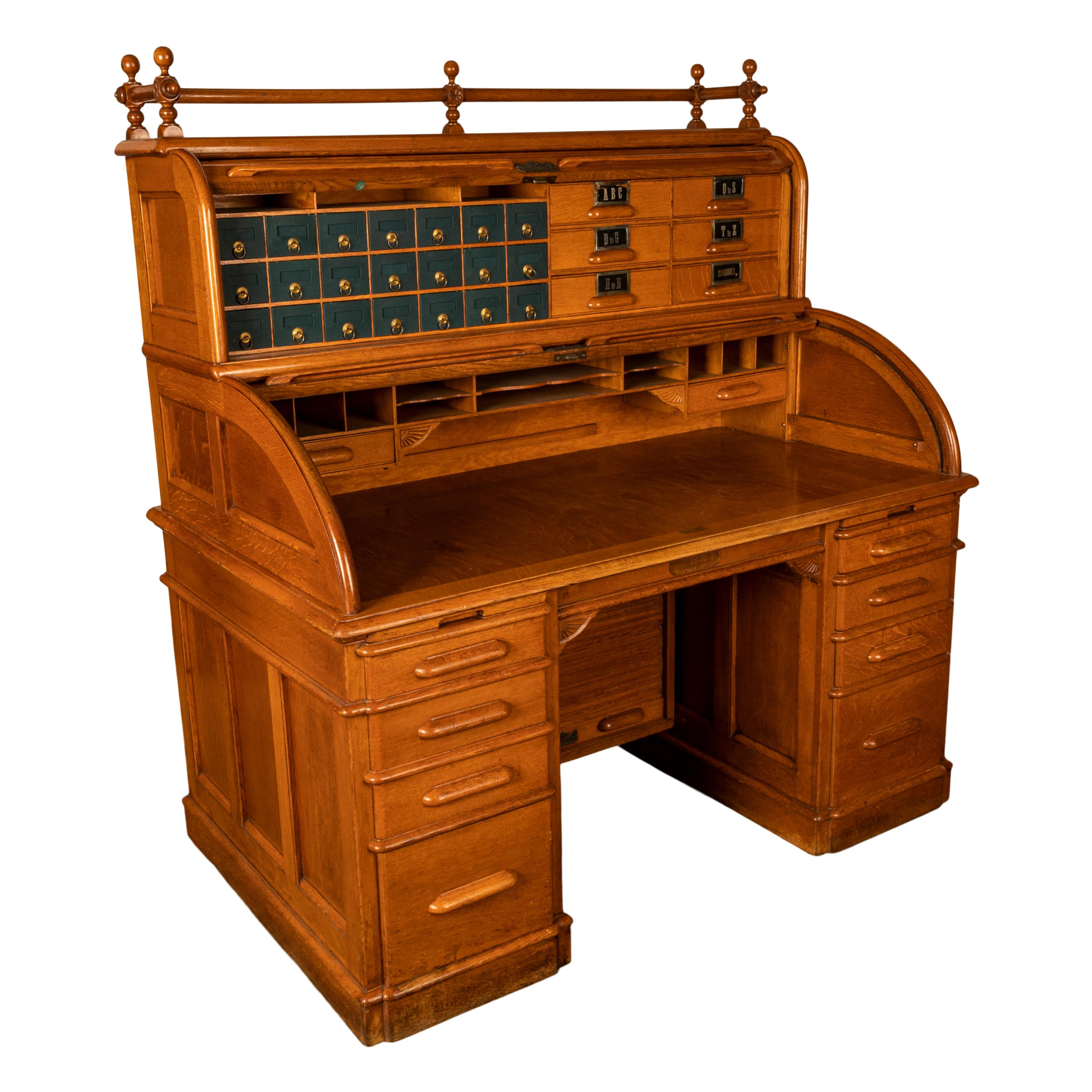 Antique American Indianapolis Oak Wooton Roll Top Tambour Wells Fargo Desk 1890 3
