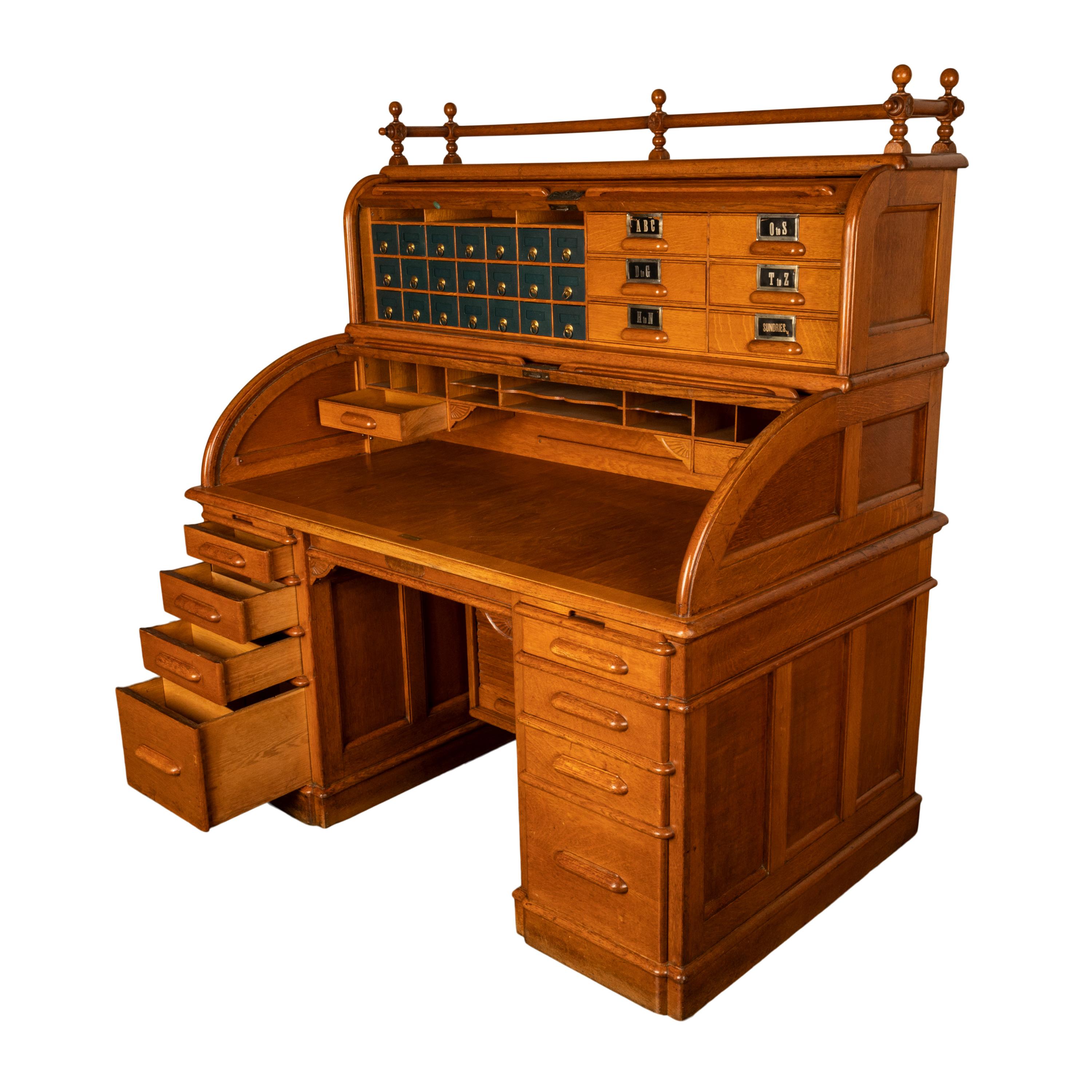 Antique American Indianapolis Oak Wooton Roll Top Tambour Wells Fargo Desk 1890 2