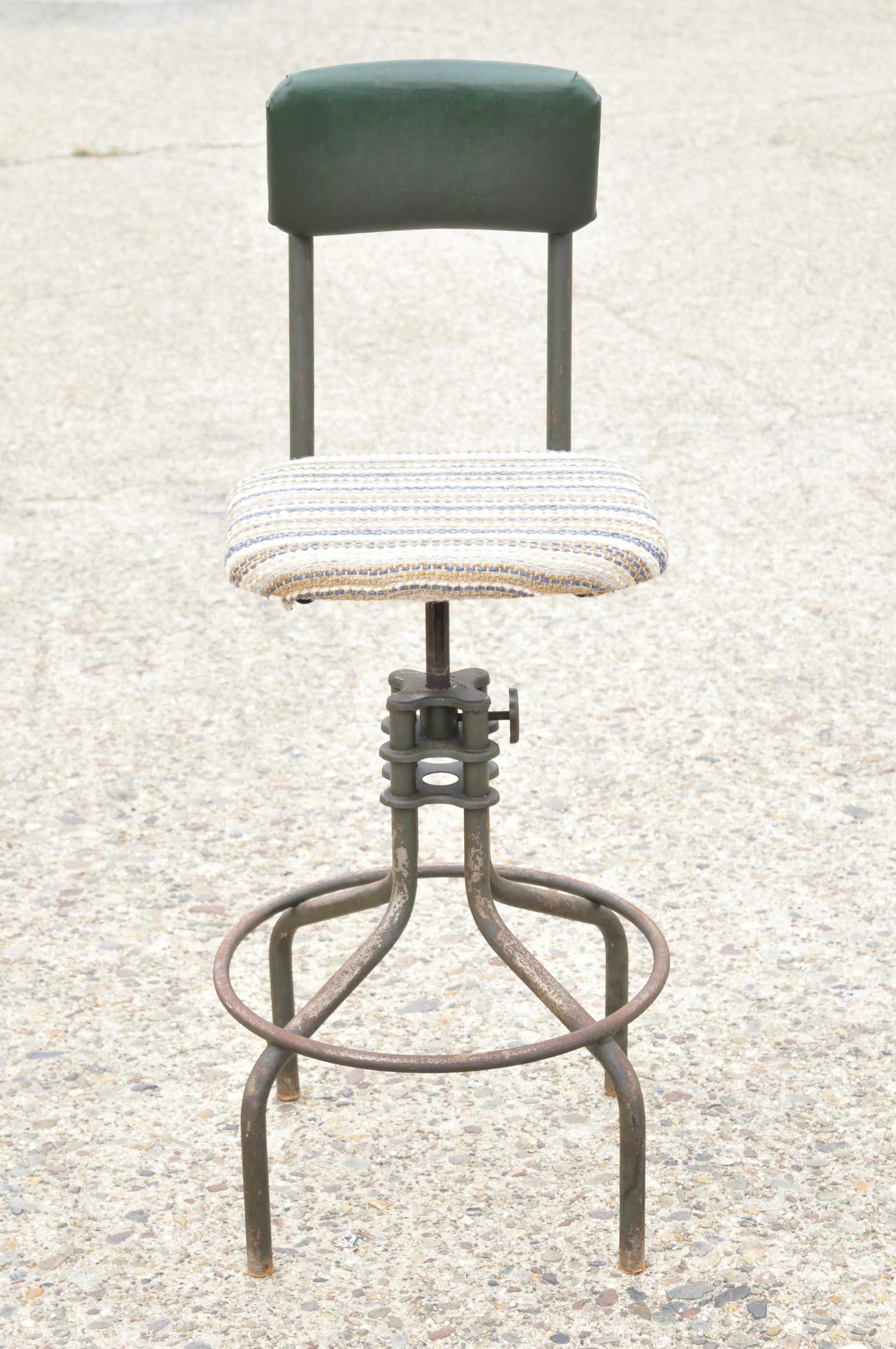 Antique American Industrial Adjustable Steel Metal Drafting Stool Work Chair 5