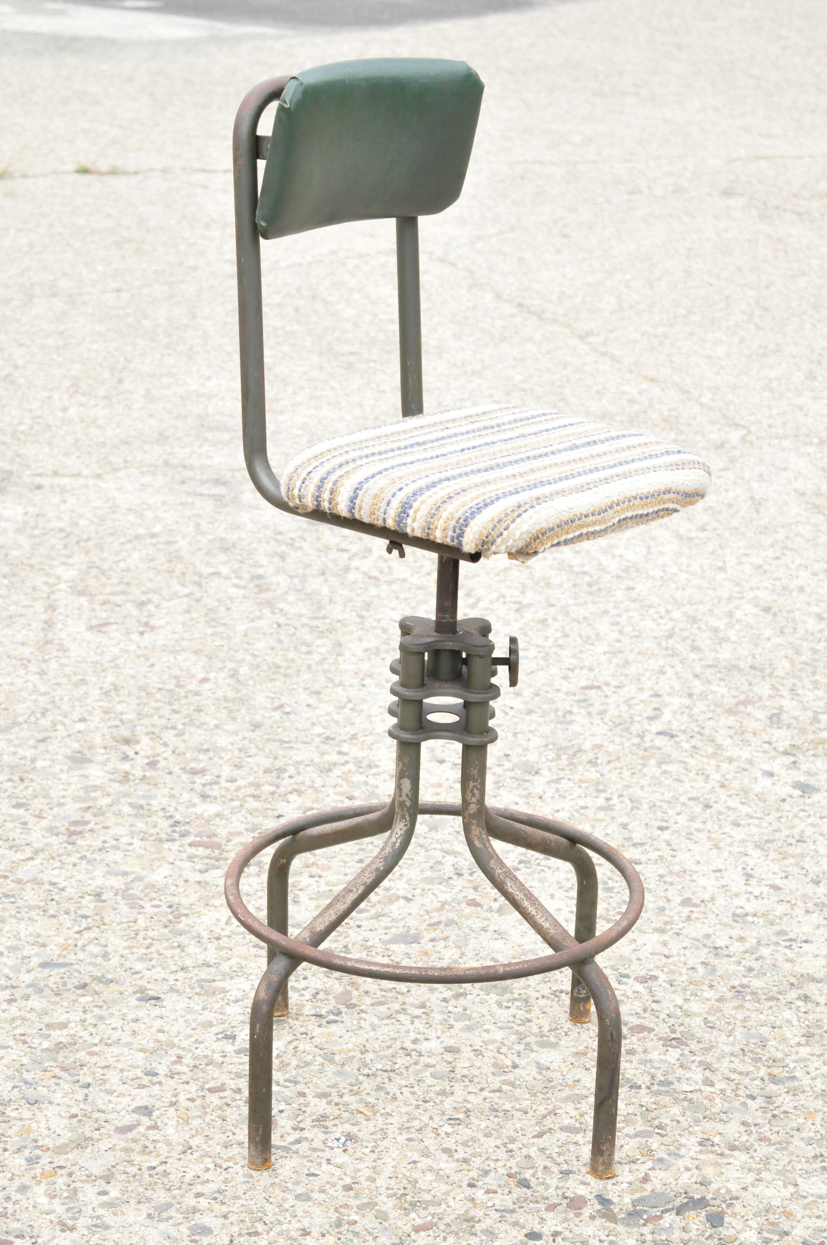 Antique American Industrial Adjustable Steel Metal Drafting Stool Work Chair 6