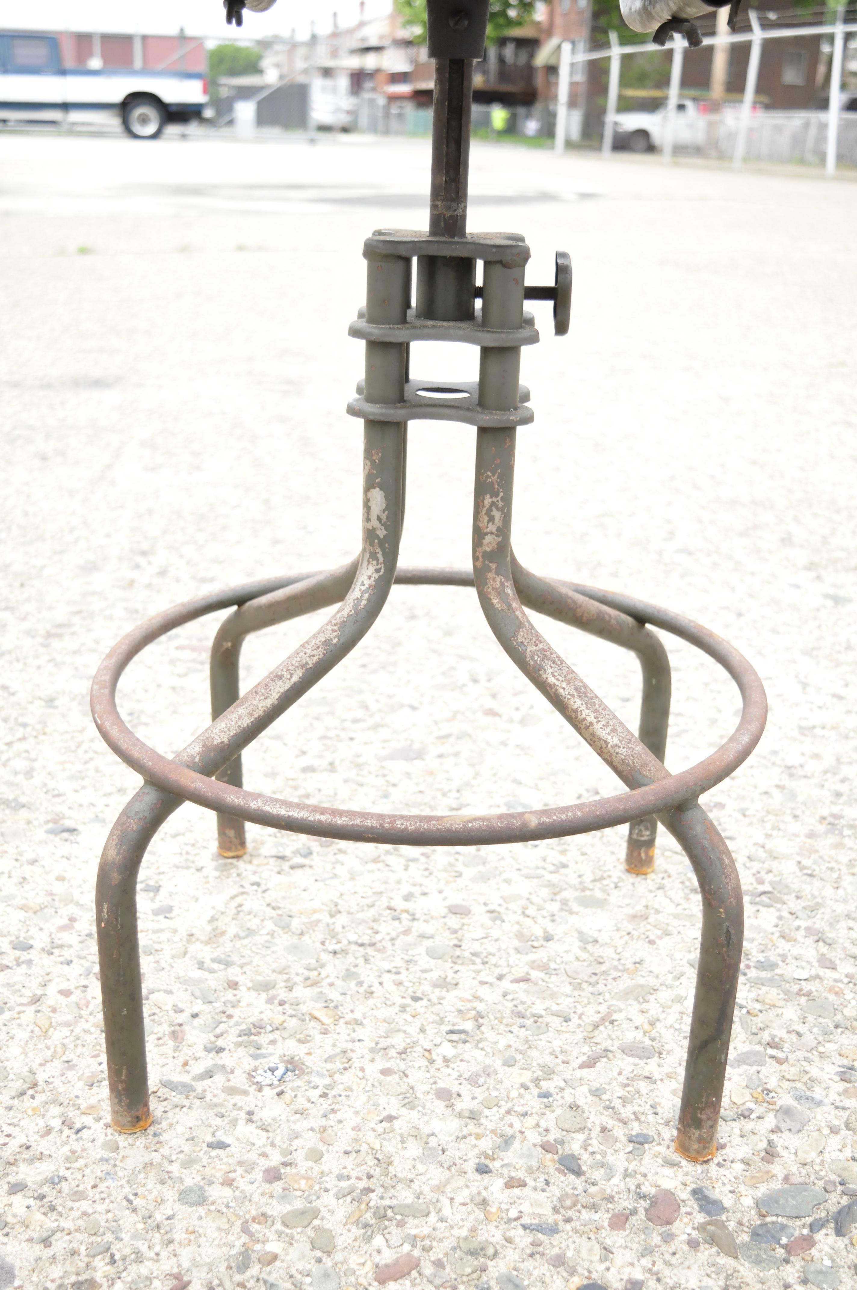 North American Antique American Industrial Adjustable Steel Metal Drafting Stool Work Chair