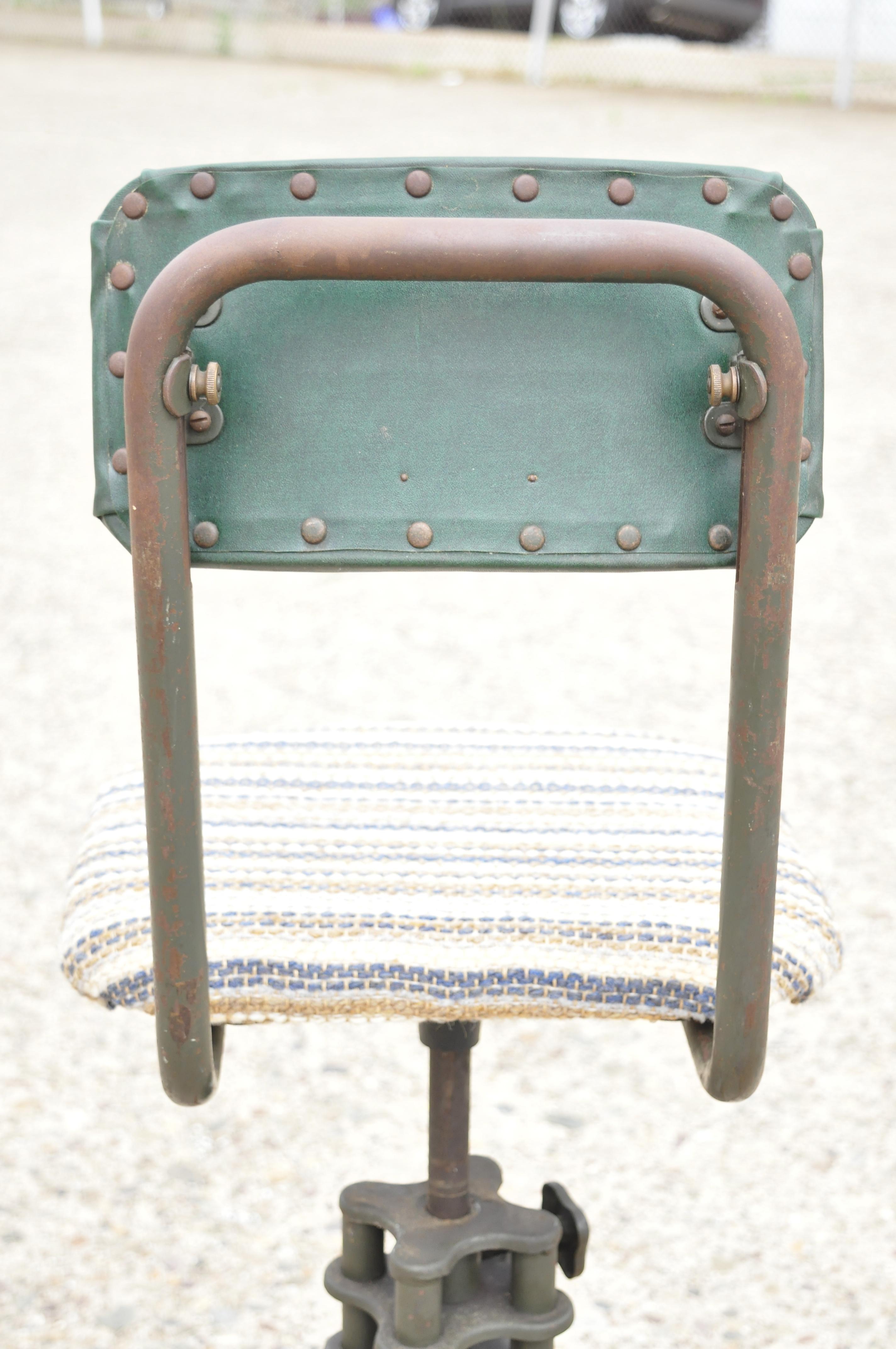 Antique American Industrial Adjustable Steel Metal Drafting Stool Work Chair 2