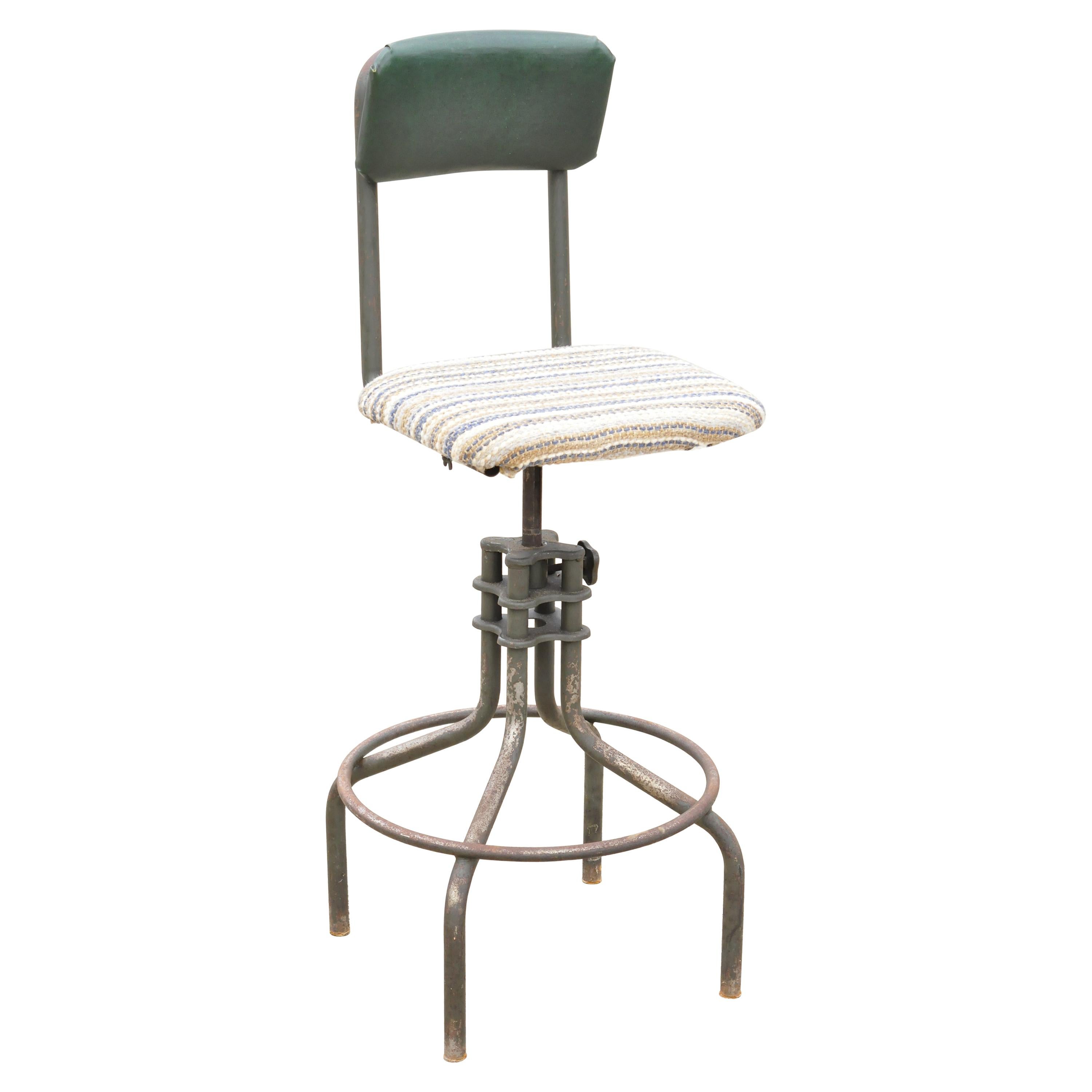Antique American Industrial Adjustable Steel Metal Drafting Stool Work Chair