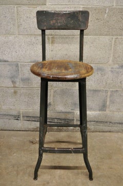 Antique American Industrial Army Green Painted Artist Drafting Stool Chair