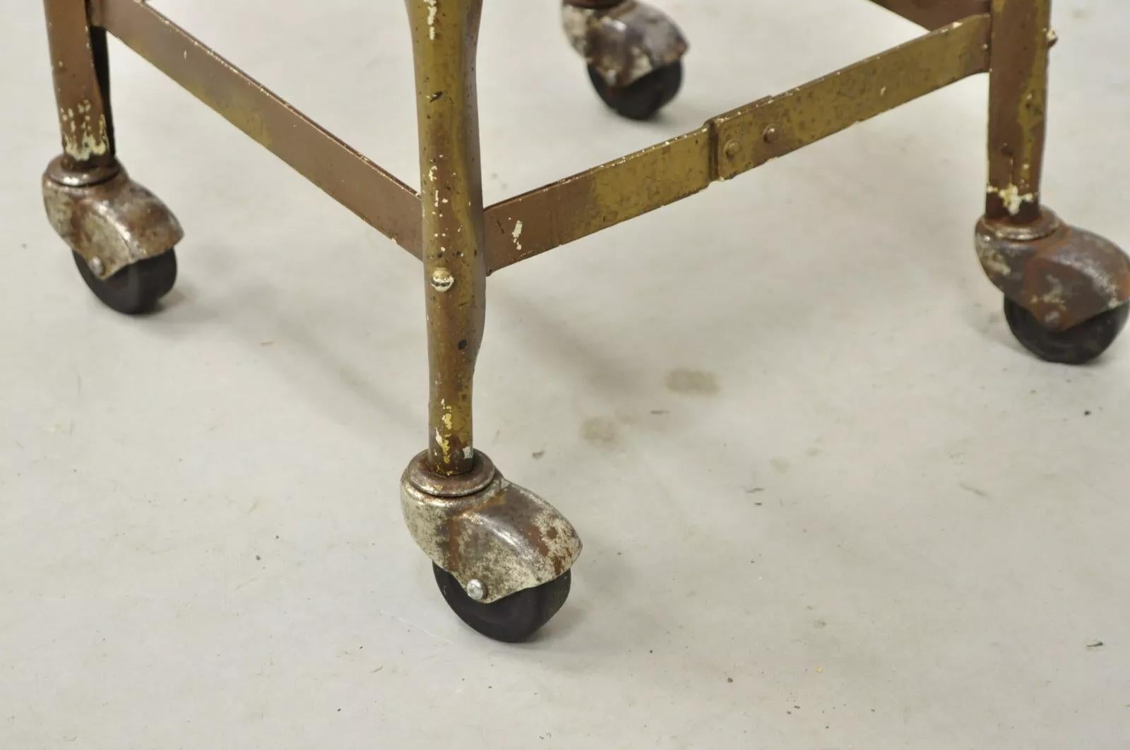 Unknown Antique American Industrial Distressed Painted Steel Metal Rolling Low Stool