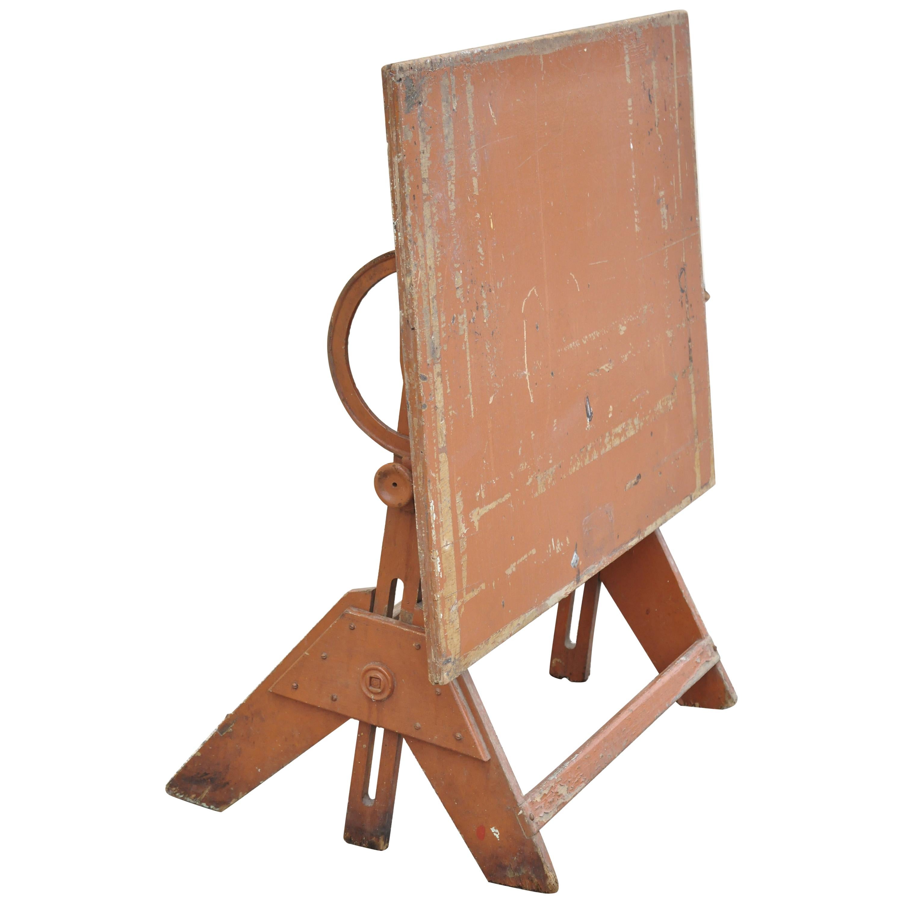 Antique American Industrial Drafting Table Work Architect Table Painted Desk