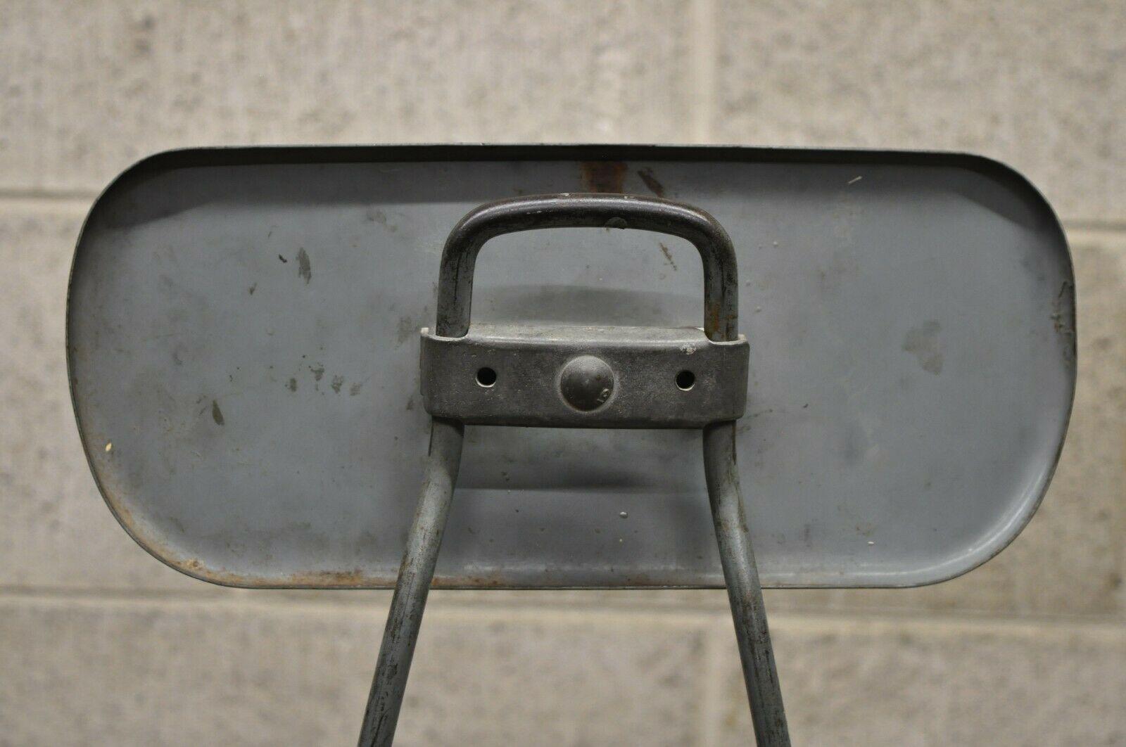 Antique American Industrial Gray Metal Drafting Stool Artist Work Chair For Sale 3