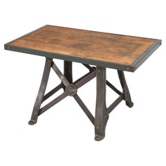 Antique American Industrial Heavy-Duty Steel and Wood Work Table, Kitchen Island