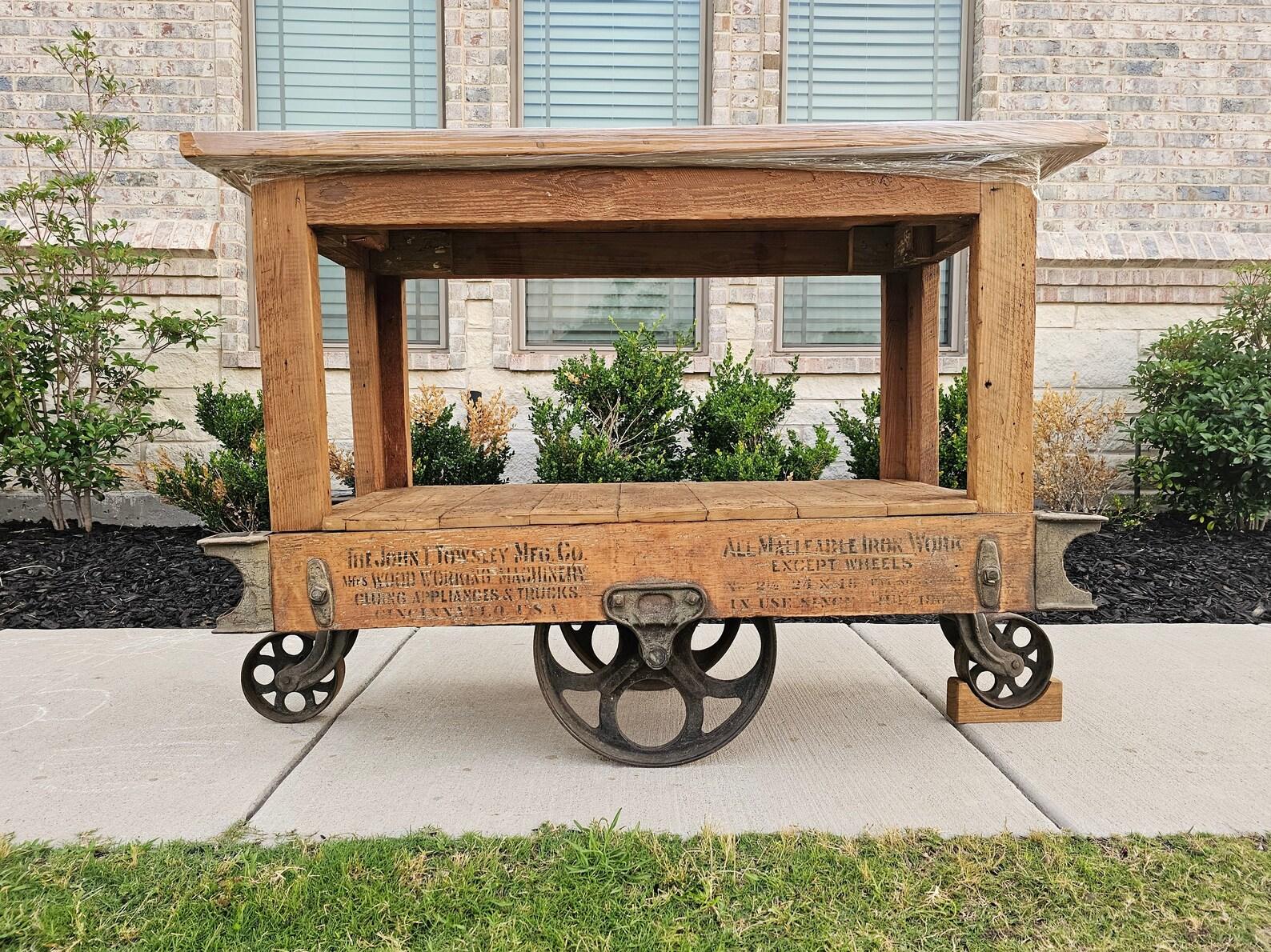 Antique American Industrial John Towsley Warehouse Work Cart Island 3