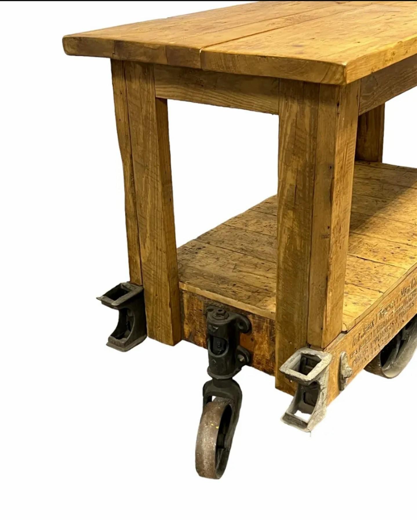 Hand-Crafted Antique American Industrial John Towsley Warehouse Work Cart Island