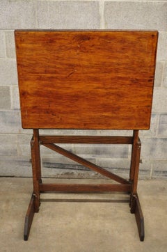 Antique American Industrial Oak Wood Adjustable Artist Drafting Table Work Desk