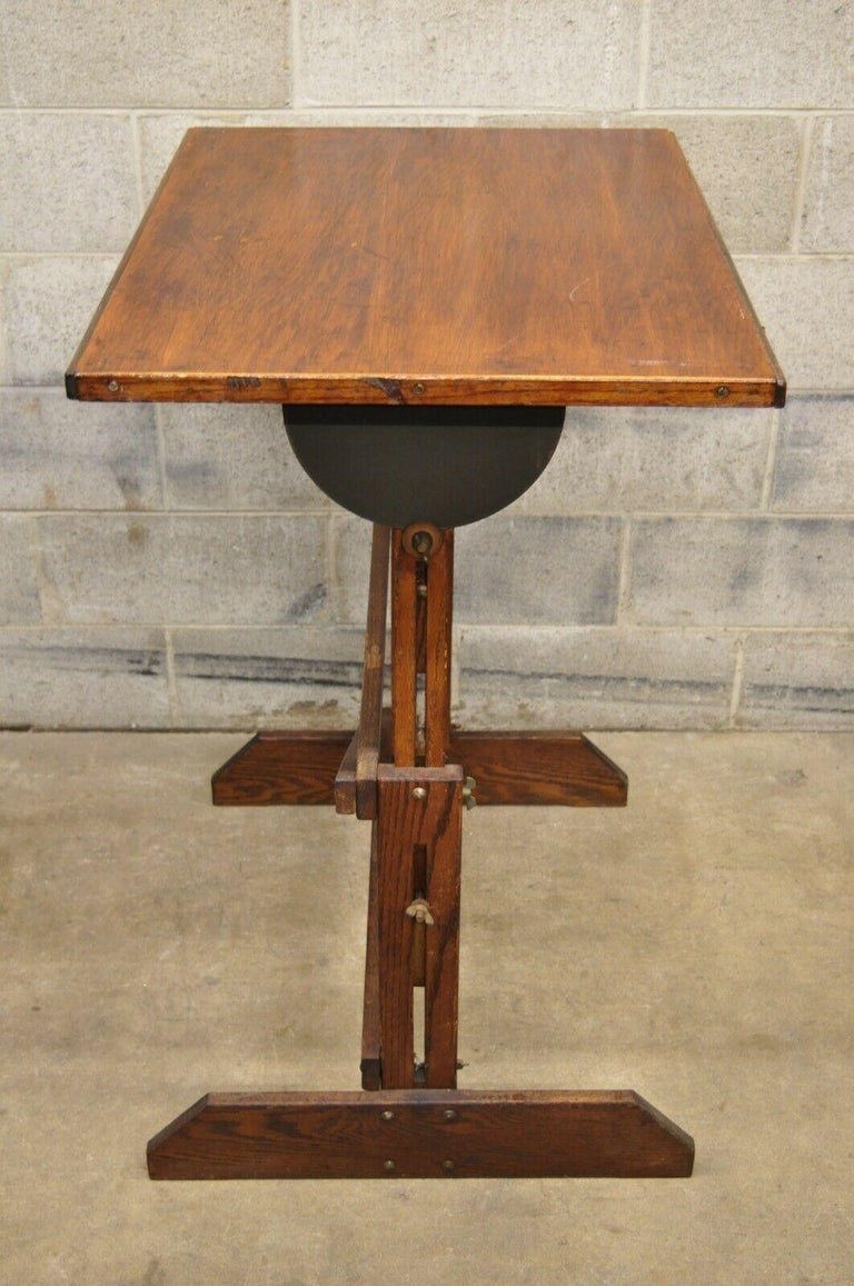 Antique Arts and Crafts Oak Cherry Pine Wood Artist Drafting Table on  Wheels at 1stDibs