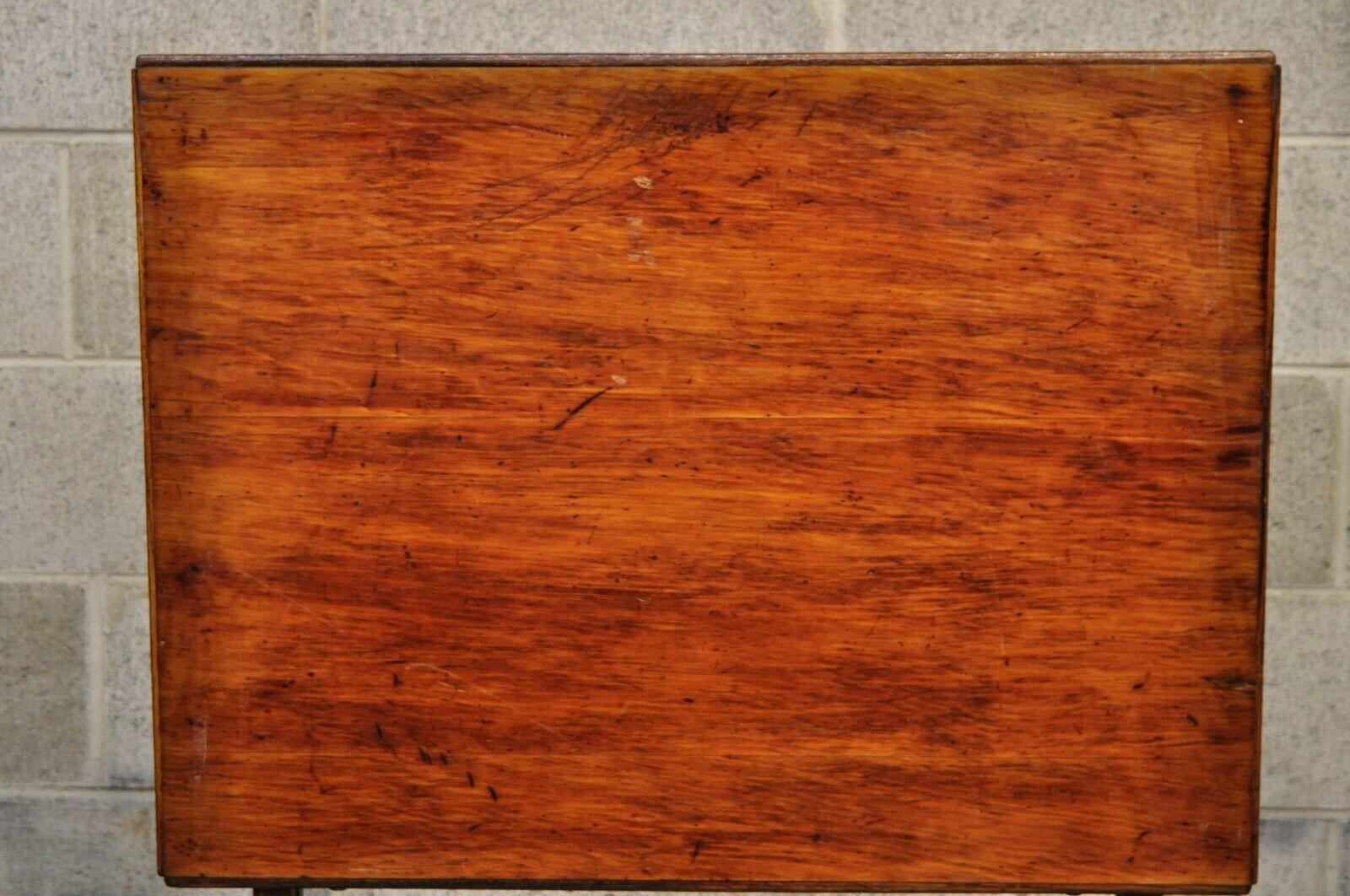 Antique American Industrial Oak Wood Adjustable Artist Drafting Table Work Desk 1
