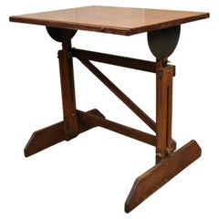 Vintage American Industrial Oak Wood Adjustable Artist Drafting Table Work Desk