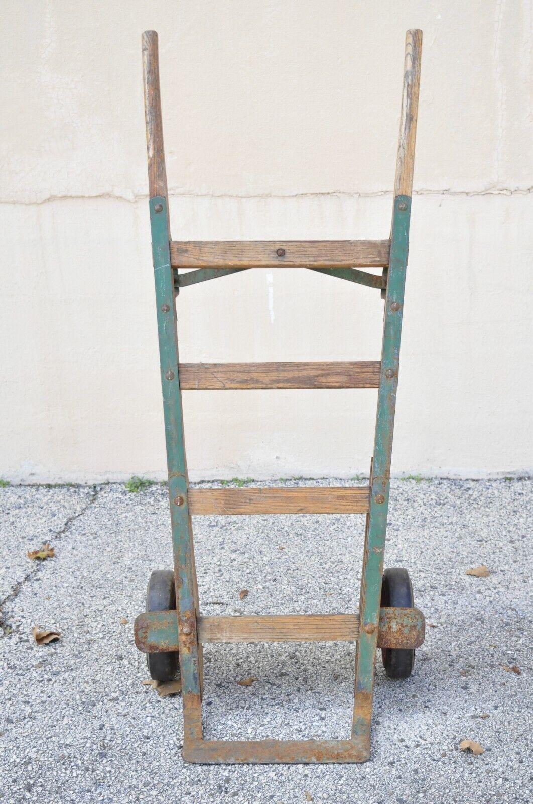 Antique American Industrial Oak Wood and Metal Hand Cart Hand Truck Dolly 3