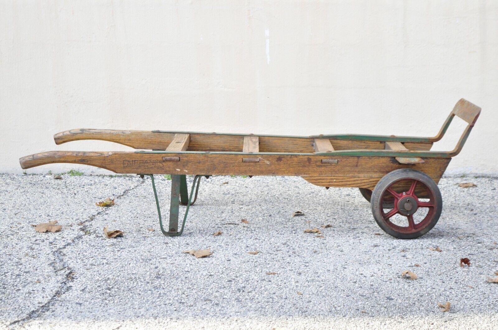 Antique American Industrial Oak Wood and Metal Hand Cart Hand Truck Dolly 4