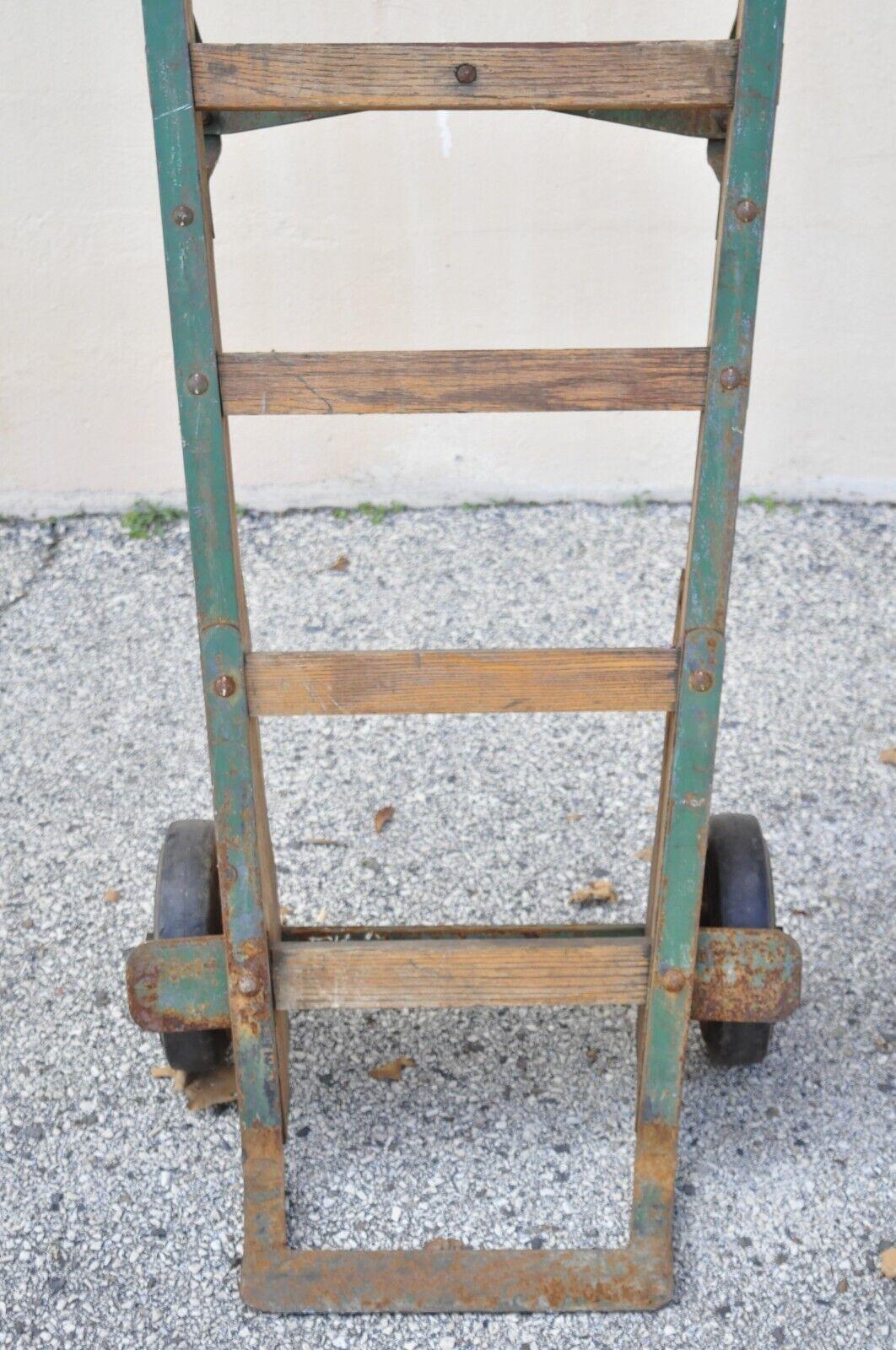Antique American Industrial Oak Wood and Metal Hand Cart Hand Truck Dolly 5
