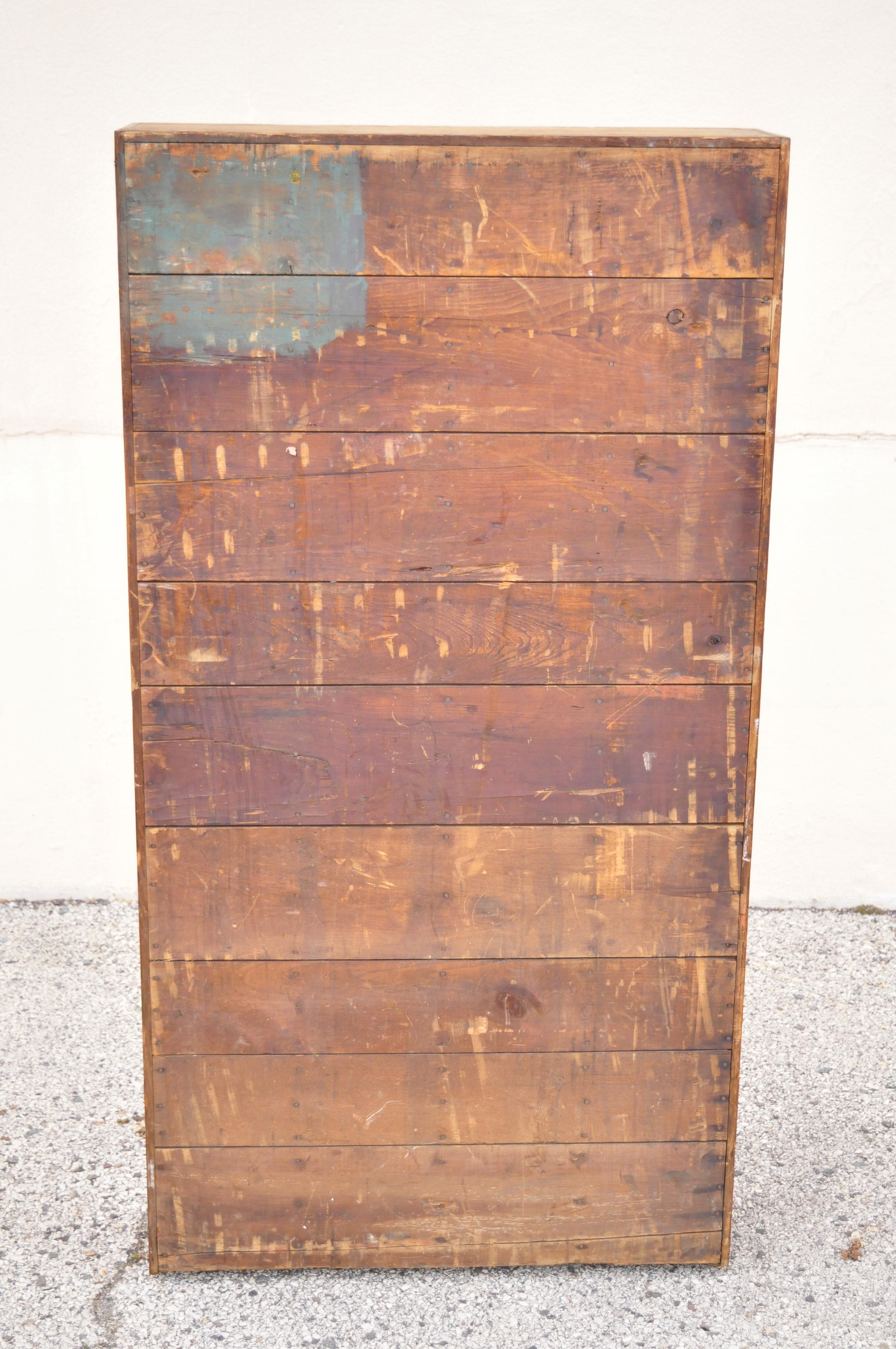 Antique American Industrial Oak Wood Slim Narrow File Cabinet Angled File Slots 2