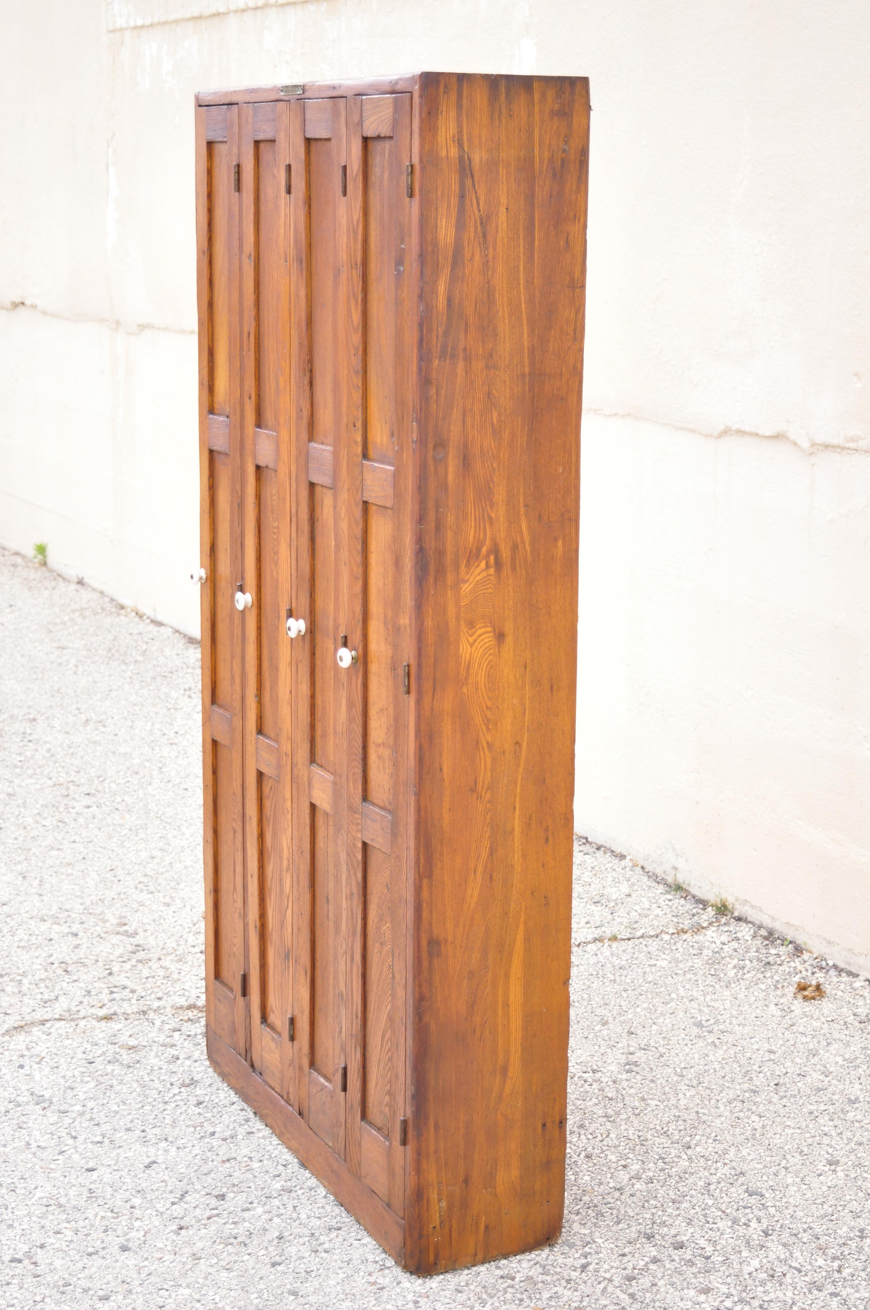 Antique American Industrial Oak Wood Slim Narrow File Cabinet Angled File Slots 4