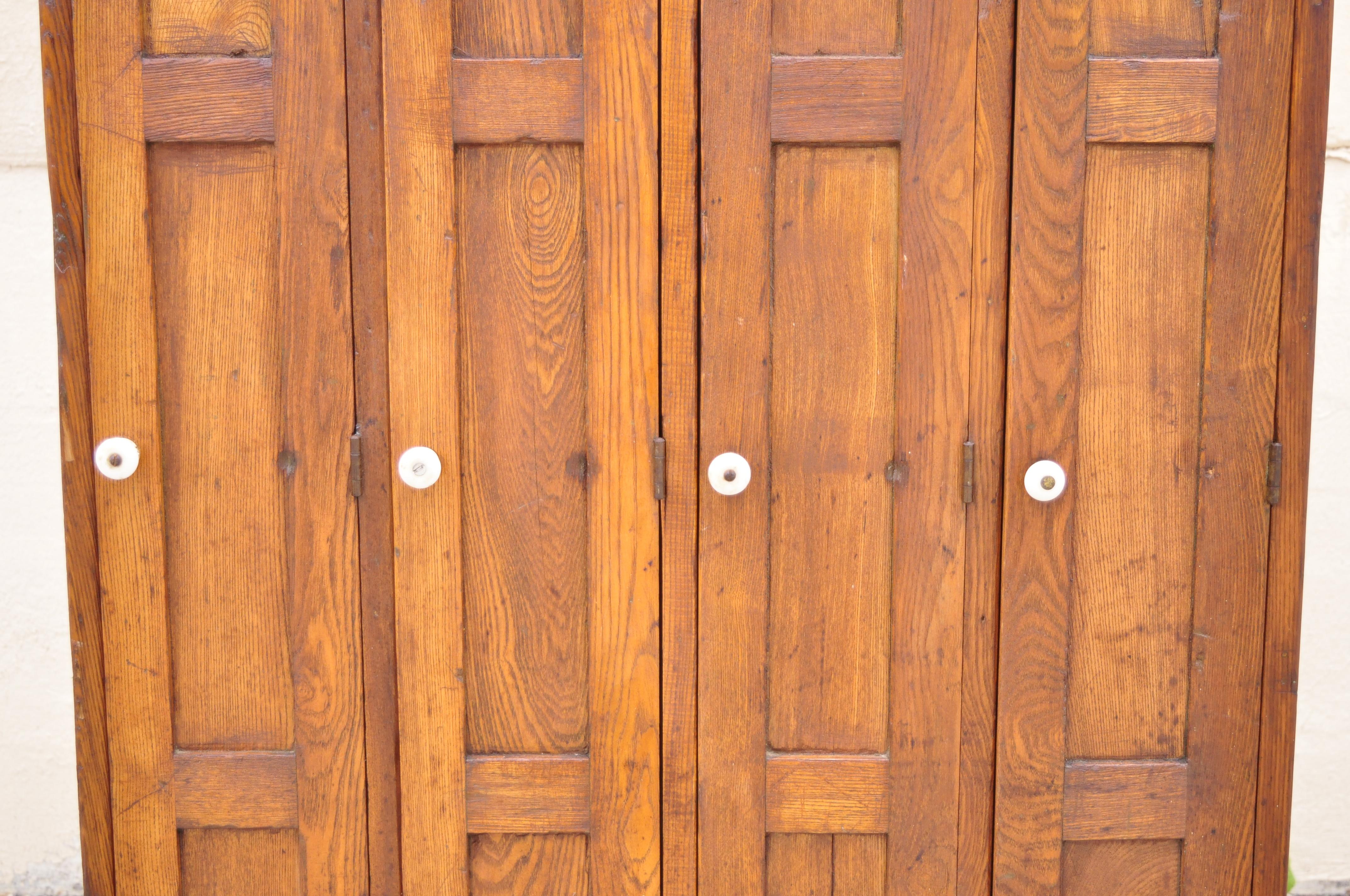 20th Century Antique American Industrial Oak Wood Slim Narrow File Cabinet Angled File Slots