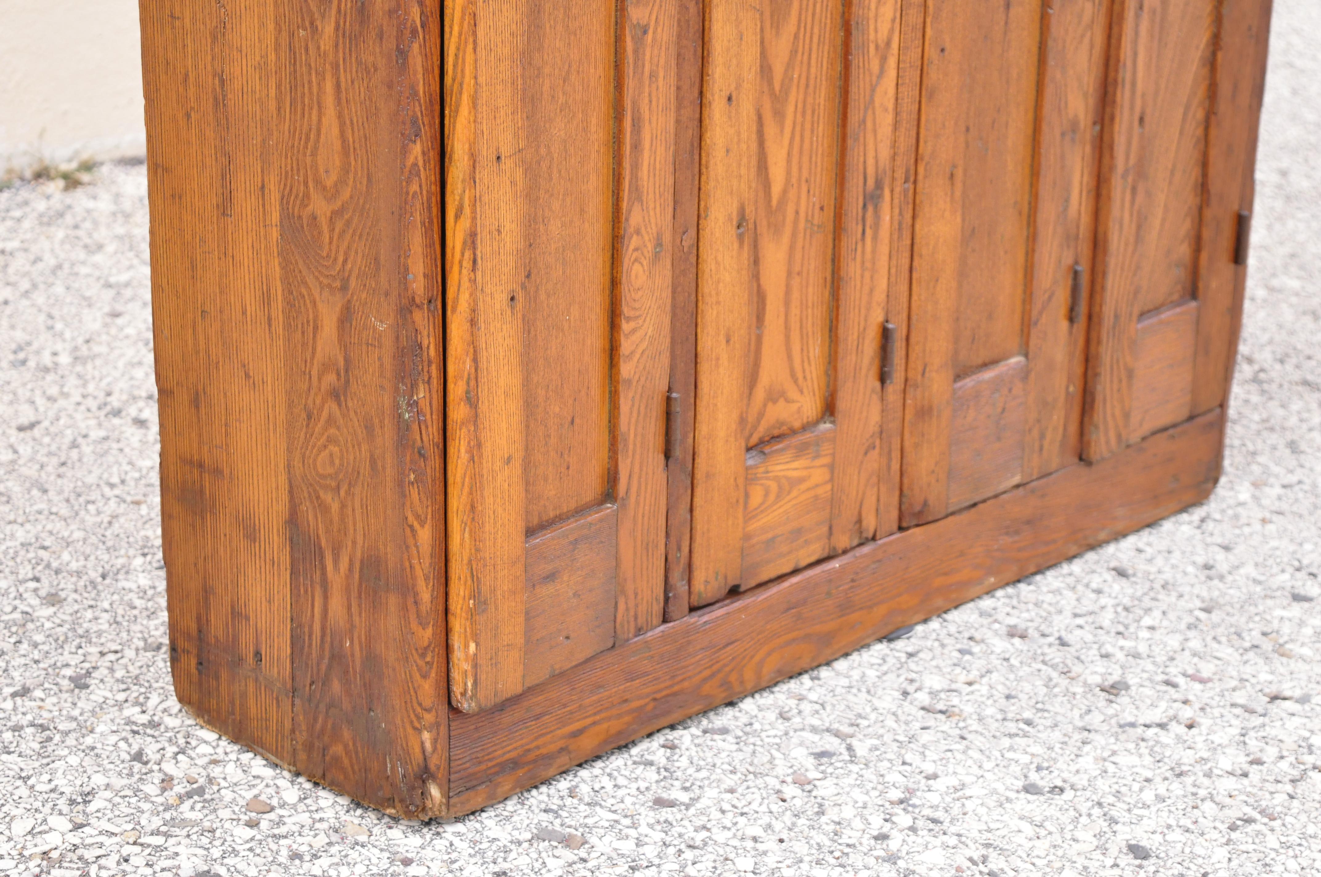Antique American Industrial Oak Wood Slim Narrow File Cabinet Angled File Slots 1