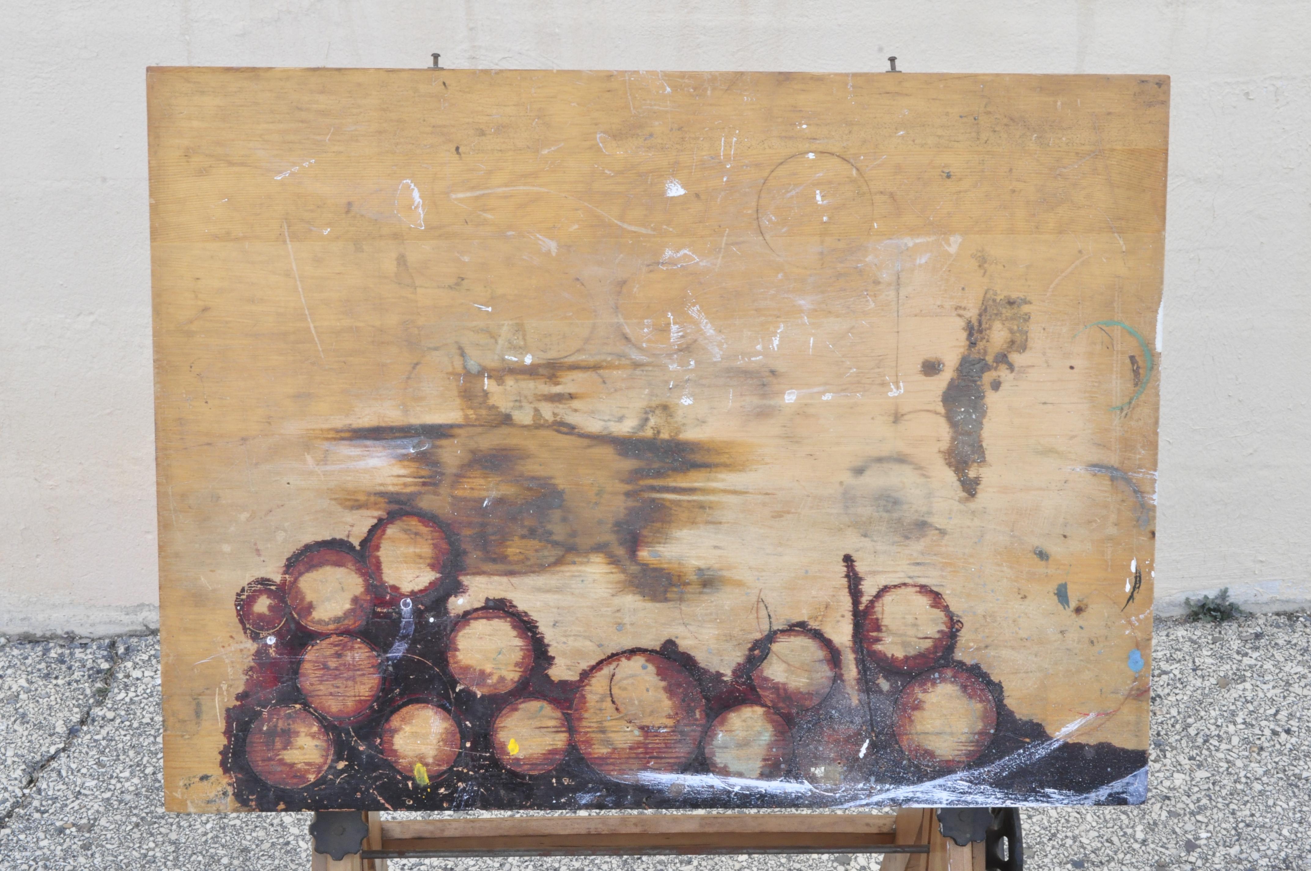 Antike amerikanische industrielle kleine Zeichnung Tisch Arbeit Schreibtisch Gusseisen Massivholz im Zustand „Gut“ im Angebot in Philadelphia, PA