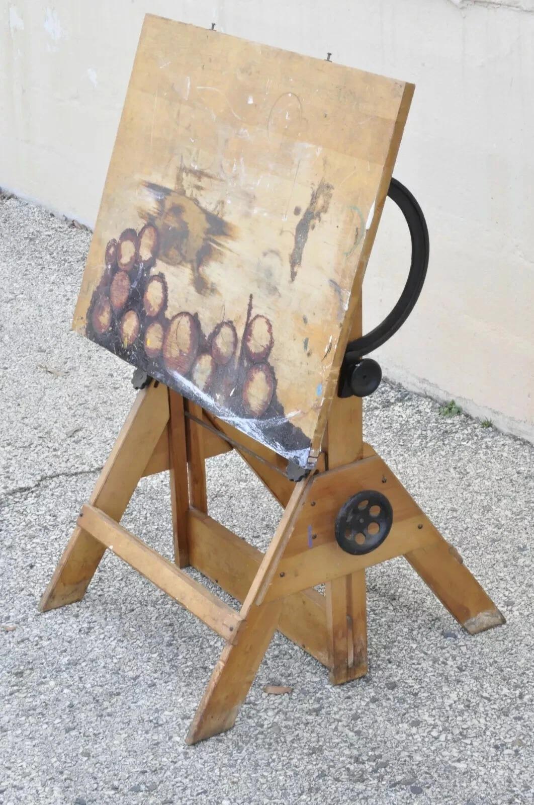Antique American Industrial Small Wood & Cast Iron Drafting Table Work Desk en venta 2