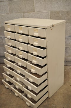 Antique American Industrial Steel Metal 27 Drawer Tool Shop Storage Cabinet
