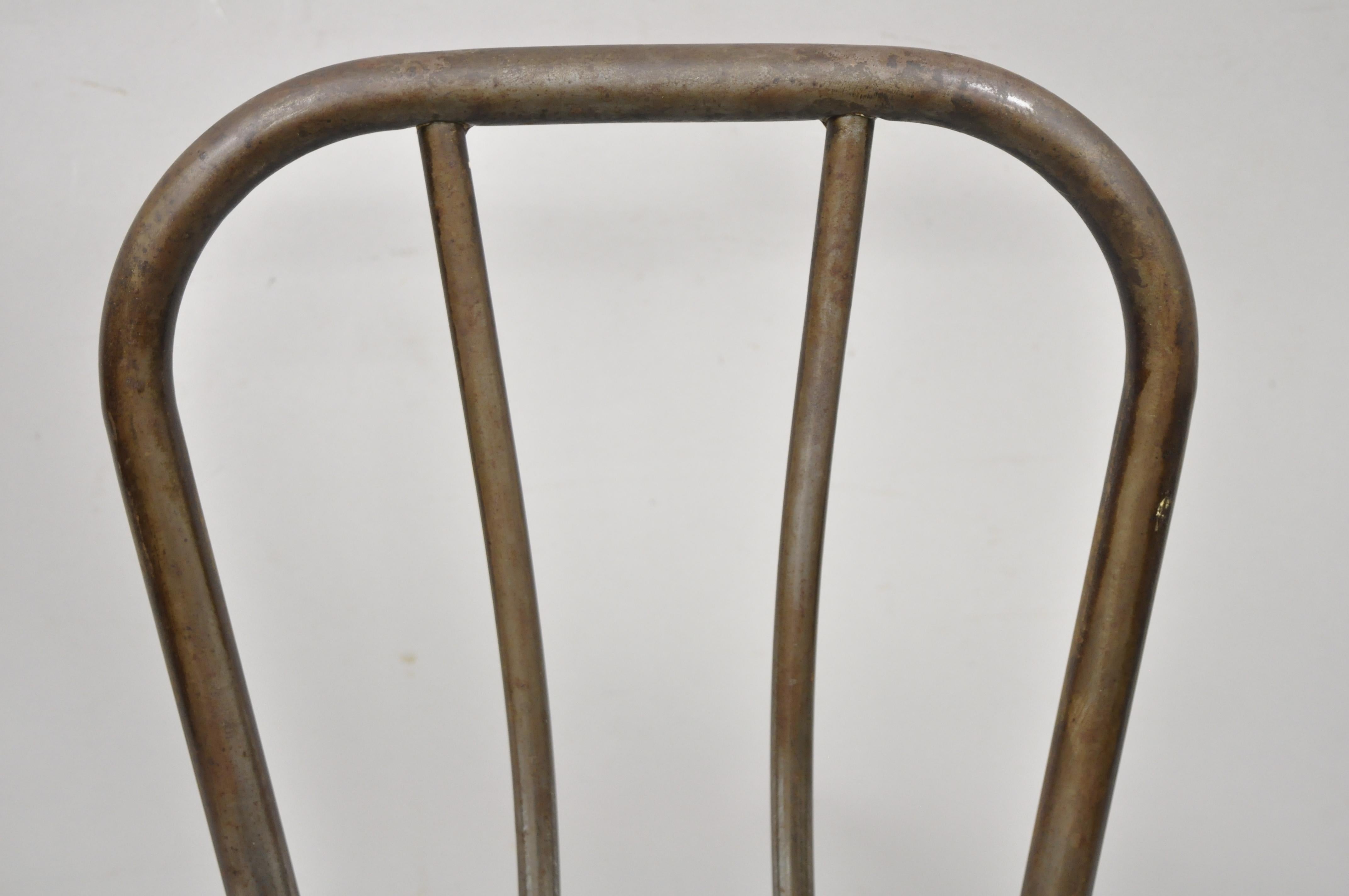 Antique American Industrial Steel Metal Ice Cream Parlor Side Chairs, Set of 4 6